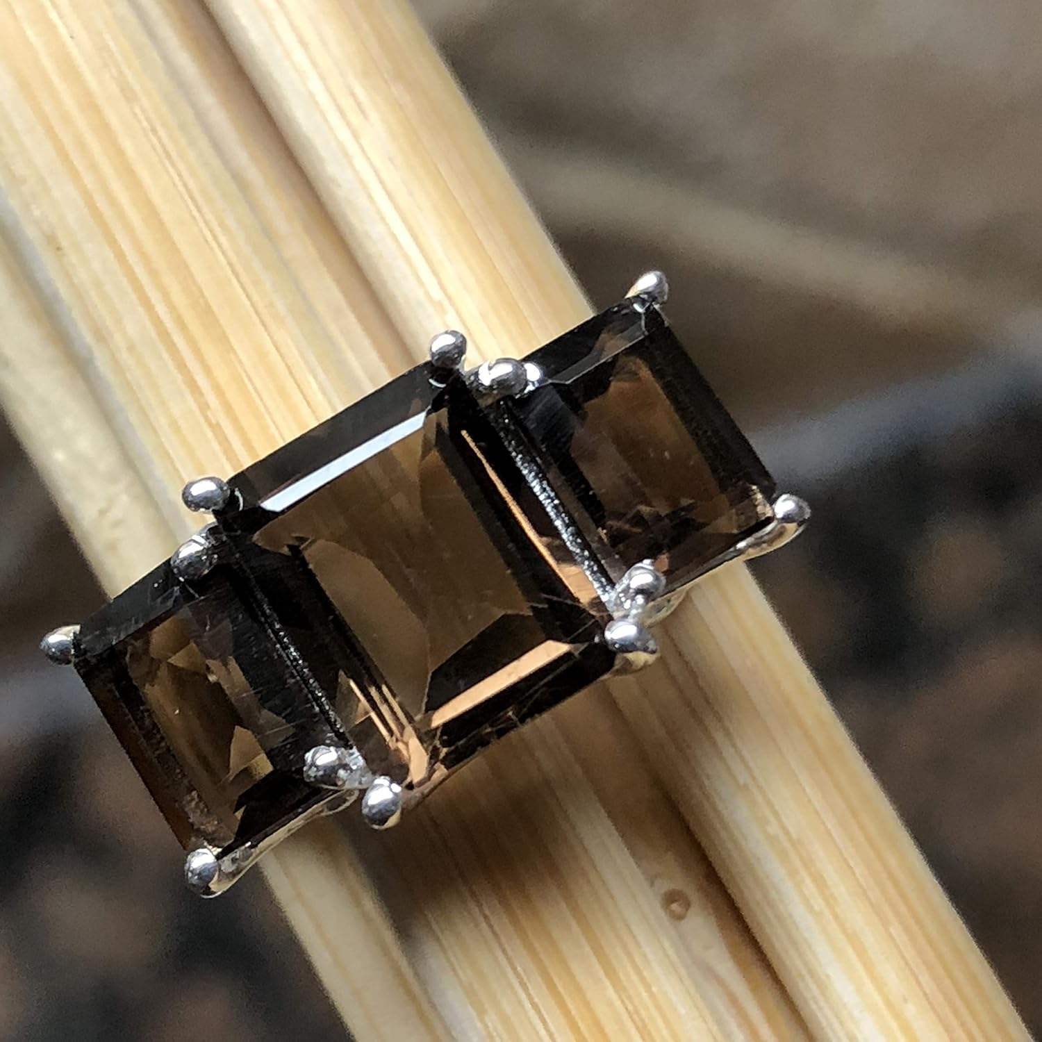 Genuine 4ct Smoky Topaz 925 Solid Sterling Silver Ring Size 5, 6, 7, 8, 9