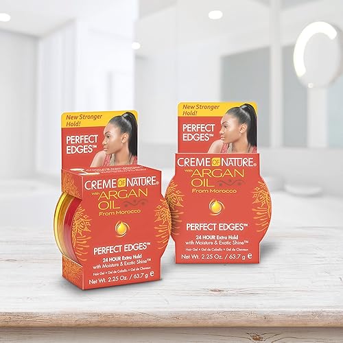Miniatura 8 de Creme of Nature Gel para el cabello Perfect Edges, con aceite de argán de Marruecos, 24 horas de retención con humedad y brillo exótico, negro, 2.25