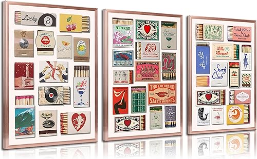 3 piezas de lienzo vintage para pared, diseño de vaquera costera, carro, impresiones retro eclécticas rojas estéticas para decoración de pared para