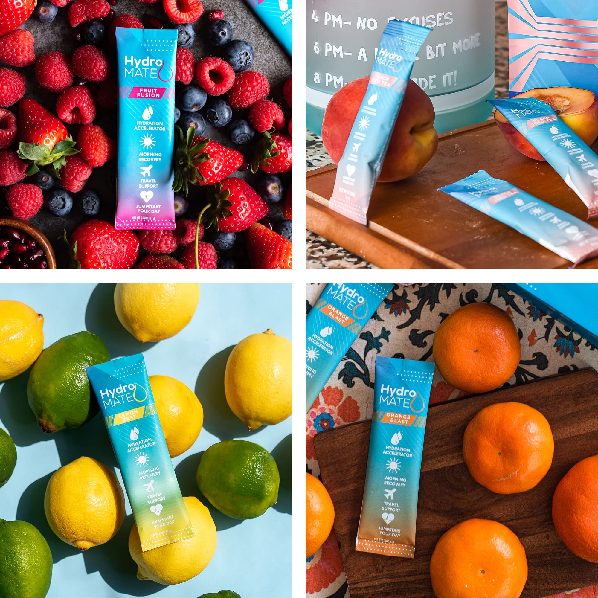 HydroMATE Electrolyte Powder Drink Mix Packets Low Sugar Hydration Accelerator Fast Hangover