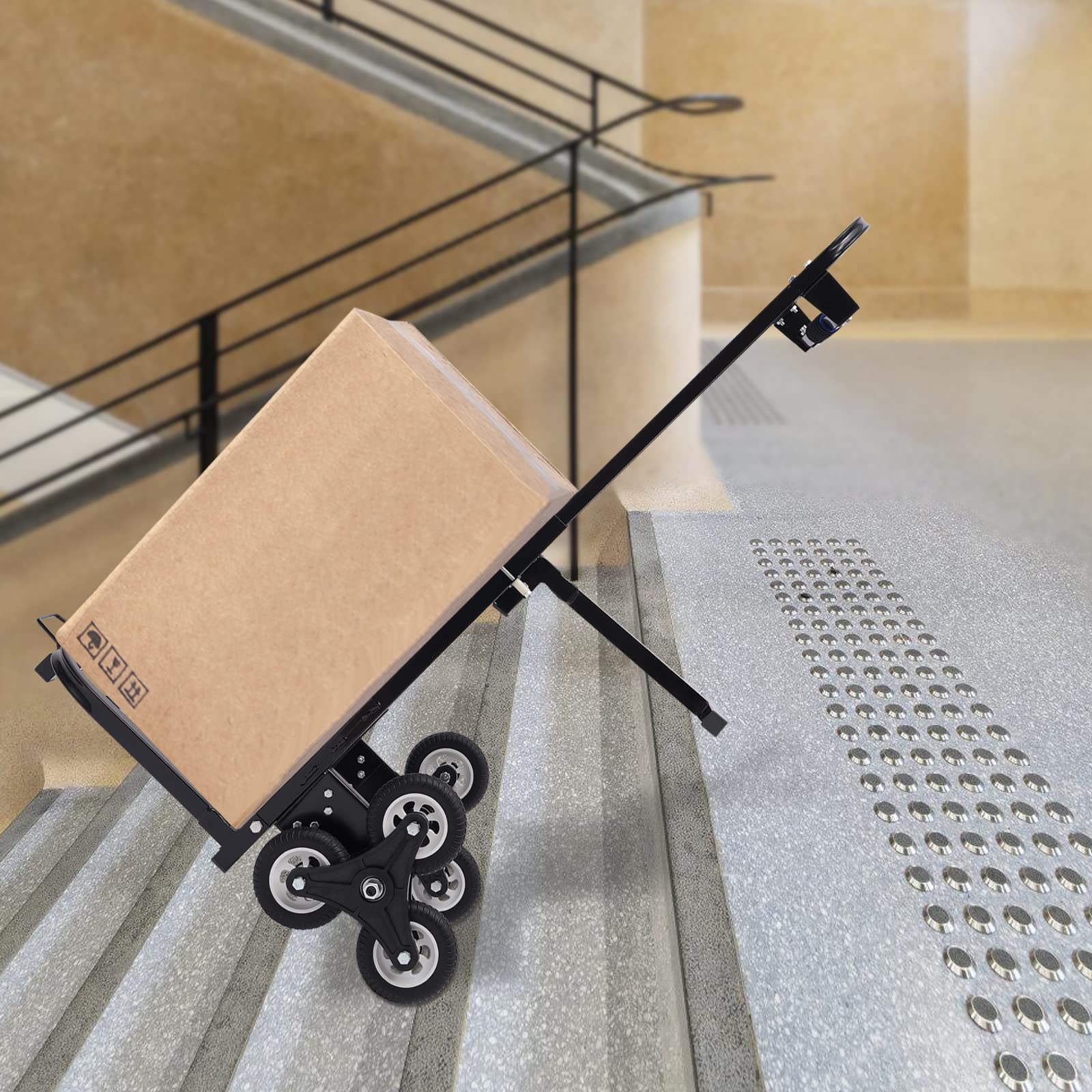 Sackkarre Treppensackkarre Klappbar bis 210 kg Belastbar, Stahl Treppenkarre 3-Räder Gummi als Treppensackkarre, Schubwagen oder Holztransportkarre