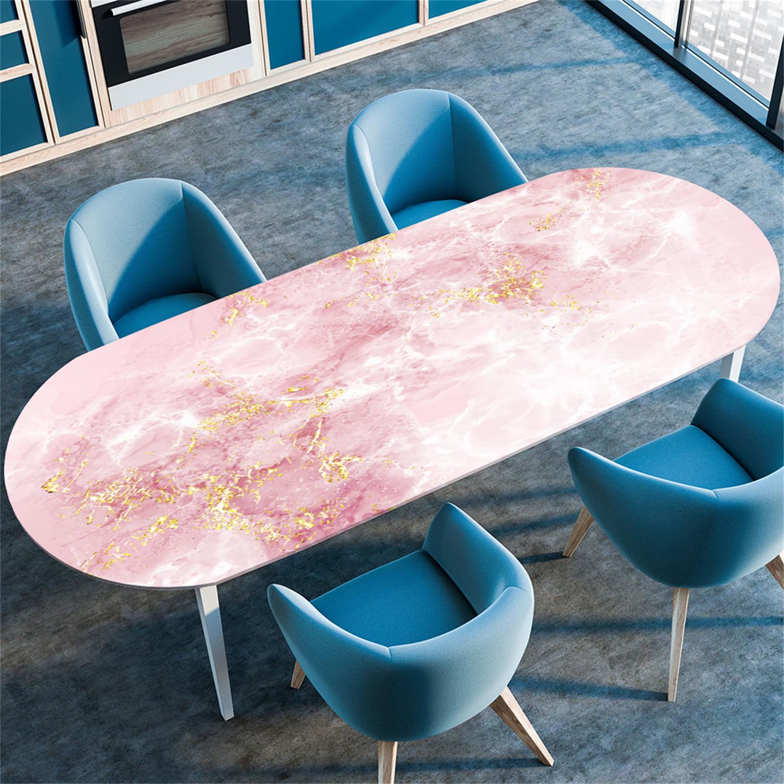Treer Marble Print Oval Fitted Tablecloth, Antifouling Table Cloth Wipe Clean Tablecloth,Tablecloths with Elastic Edge,for Kitchen Dinning Outdoor Oval Tablecloth (132x274cm/52 x108,Pink)