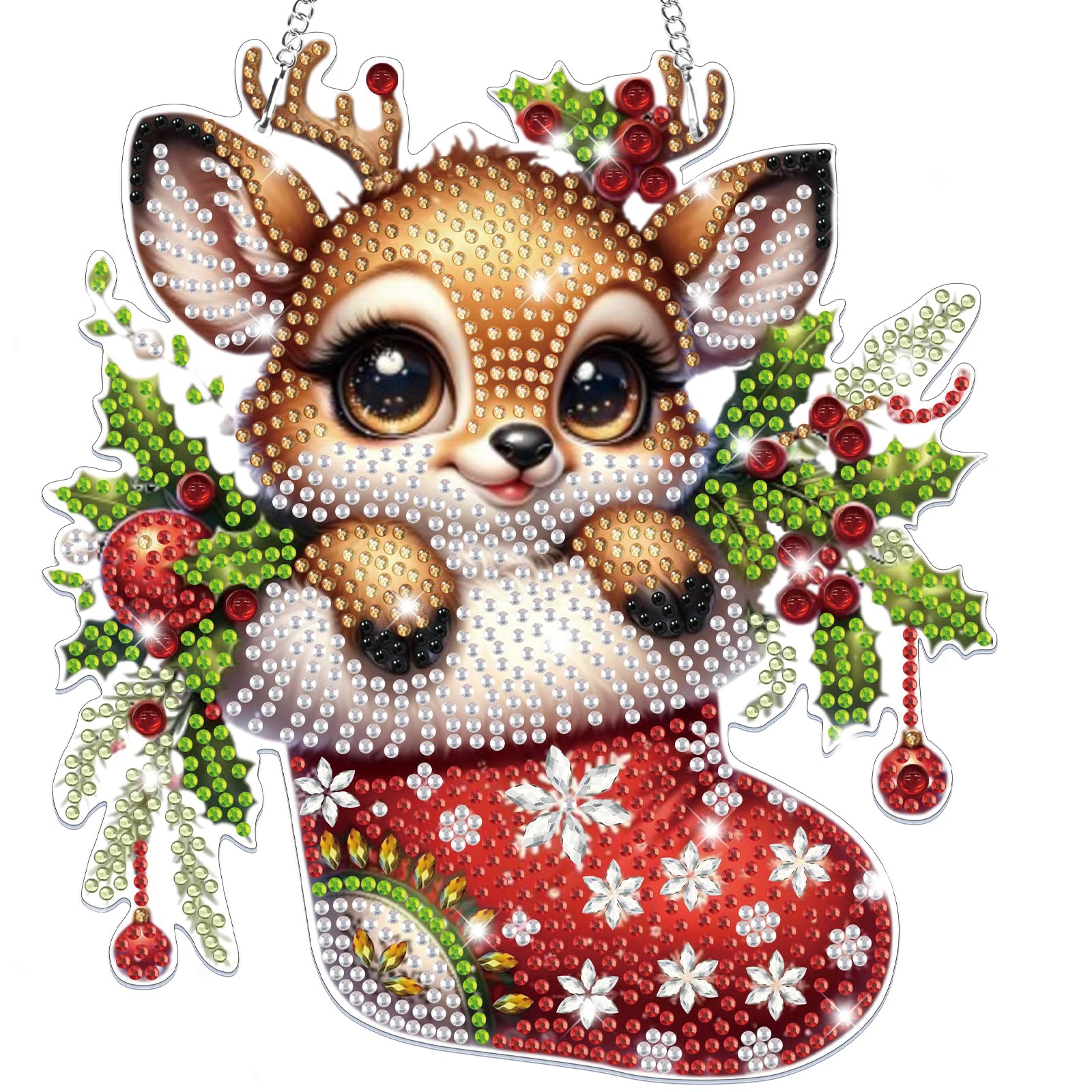 Lxmsja Christmas Diamond Art Hanging Ornaments with Chain, Special Shaped Diamond Art Painting Kits for Adults Beginners, Deer Diamond Pendant Crystal Gem Art Kits Christmas Gifts for Home Decor