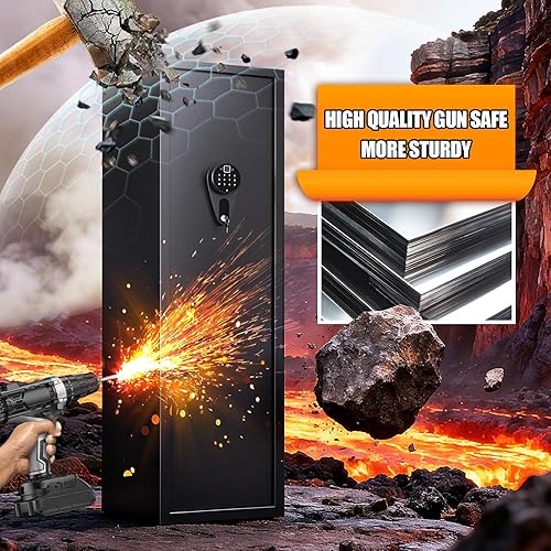 Miniatura 7 de Caja fuerte biométrica para armas 10-12, segura para rifles y pistolas, no requiere montaje, armario de pistola Larage con 3 bolsas de pistola,