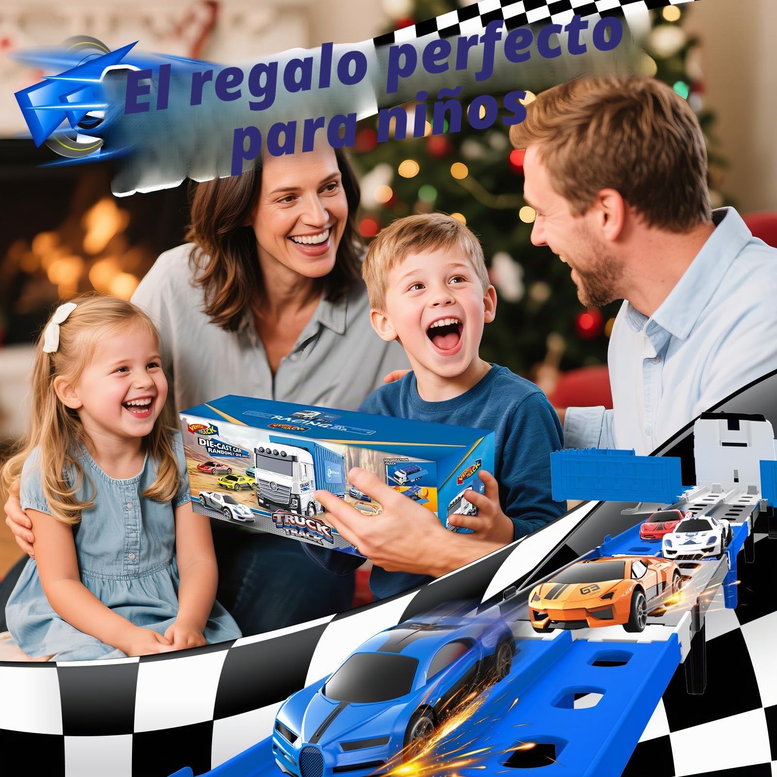 EUCOCO Juguetes Niños 2 3 4 5 6 Años, Camión de Transporte de 156 cm con 8 Mini Coches Regalo Niño Niña 2-6 Años Camiones de Juguete para Niños