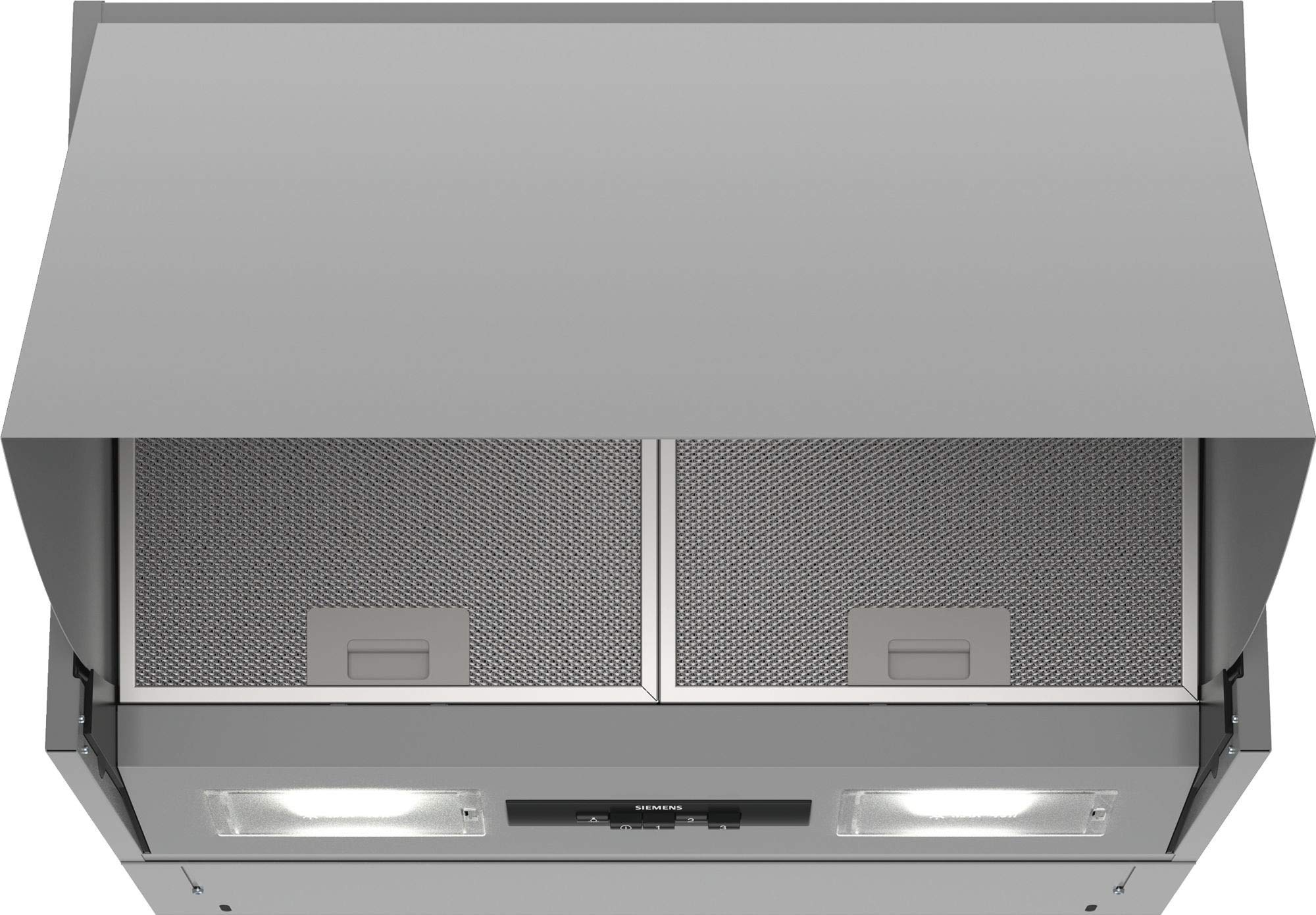 Siemens LE66MAC00 iQ100 Dunstabzugshaube, Zwischenbauhaube, 60 cm, LED-Beleuchtung, Metall-Fettfilter, Drucktastenschalter, Silber