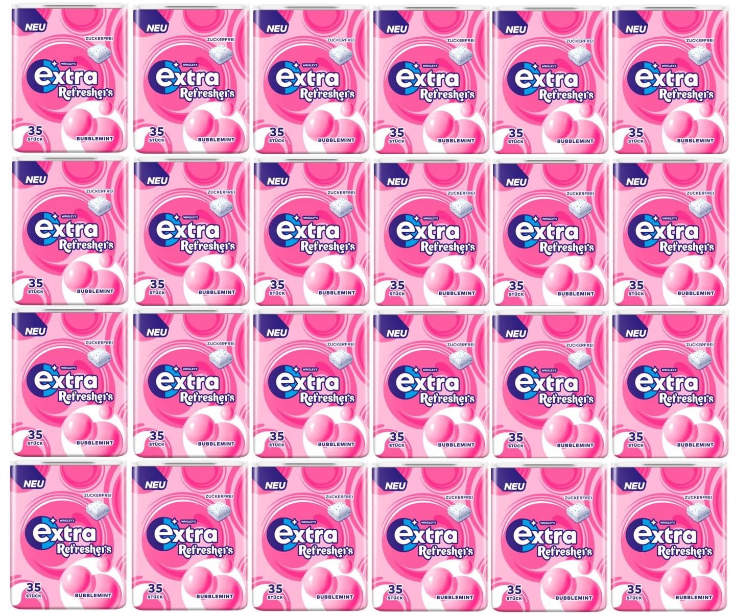 24 Dosen Wrigley's Extra Refreshers Bubblemint a 78 Gramm mit 35 Dragees + Space Keks gratis a 45 g von Onlineshop Bormann