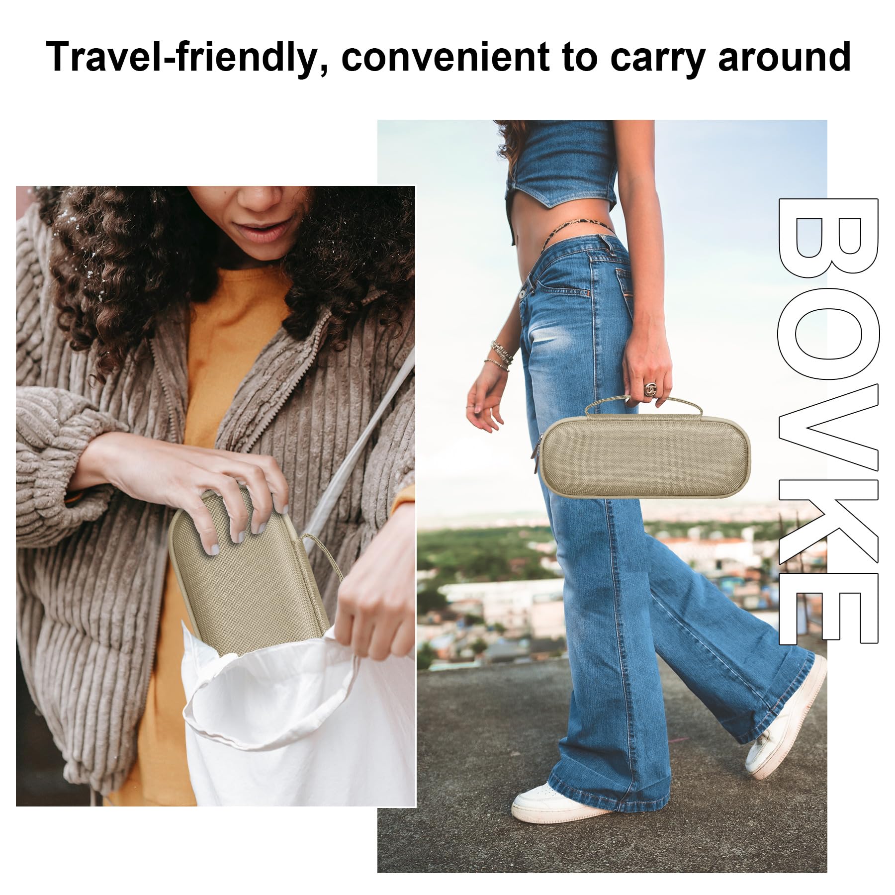 BOVKE Carrying Case for Beats Pill - Portable Bluetooth Speaker, New Beats Pill Wireless Speaker Travel Holder Bag with Extra Mesh Pocket for Charging Cables, Accessories, Black, Champagne Gold