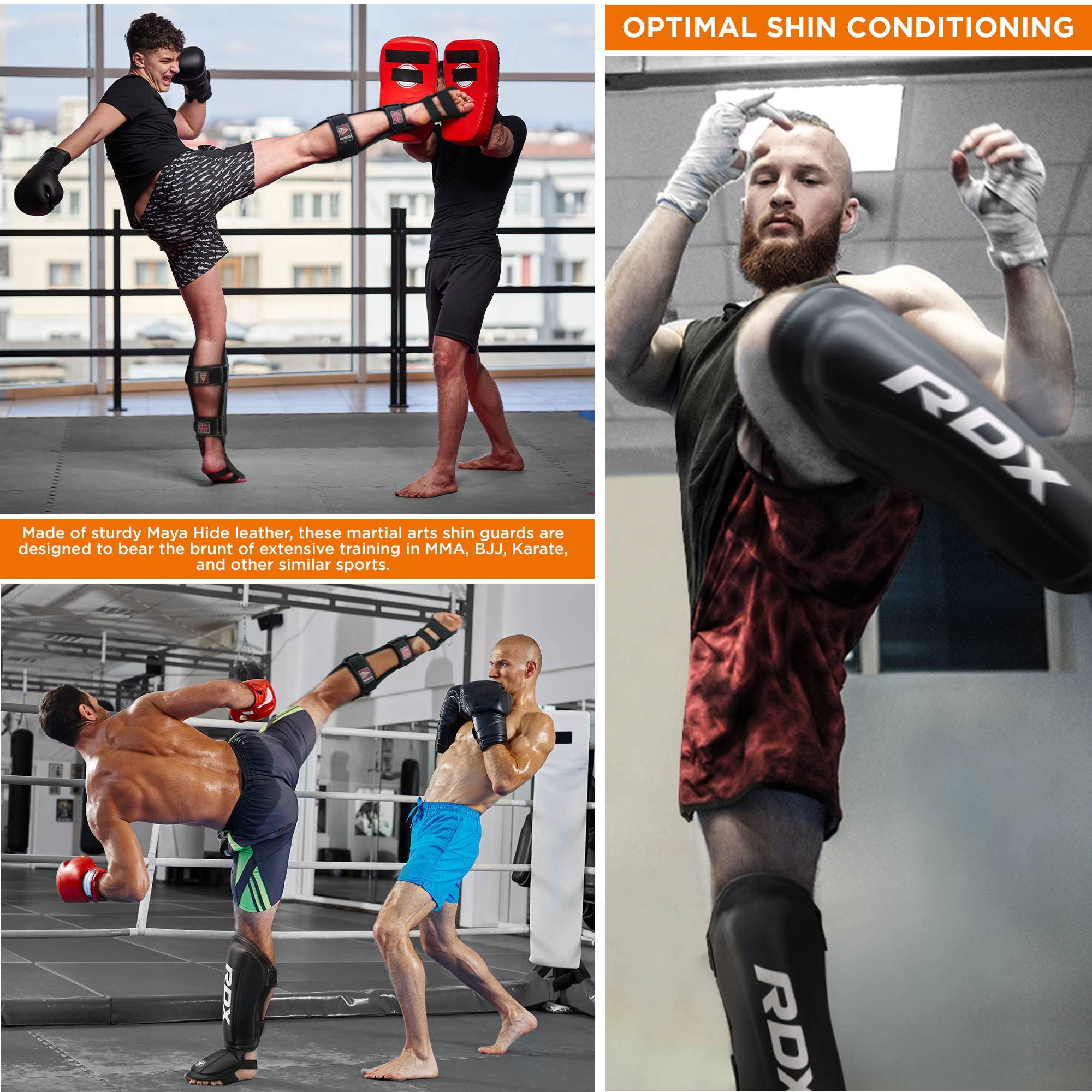 RDX Shin Guards Kickboxing Muay Thai, SATRA SMMAF Approved, Premium Maya Hide Leather, Leg Instep Protection Pads - Image 3