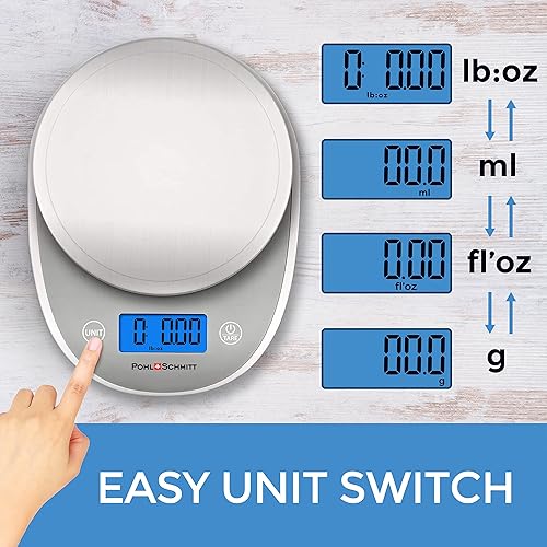 Miniatura 4 de POHL SCHMITT Báscula digital de cocina para alimentos, baterías incluidas, dispositivo de medición de peso multifuncional en gramos/onzas, apagado