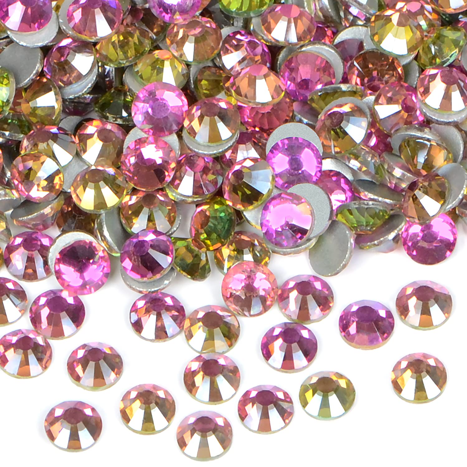 2880PCS Art Nail Rhinestones Non Hotfix Glue Fix Round Crystals Glass Flatback for DIY Jewelry Making with one Picking Pen (ss3 2880pcs, Golden Rose)