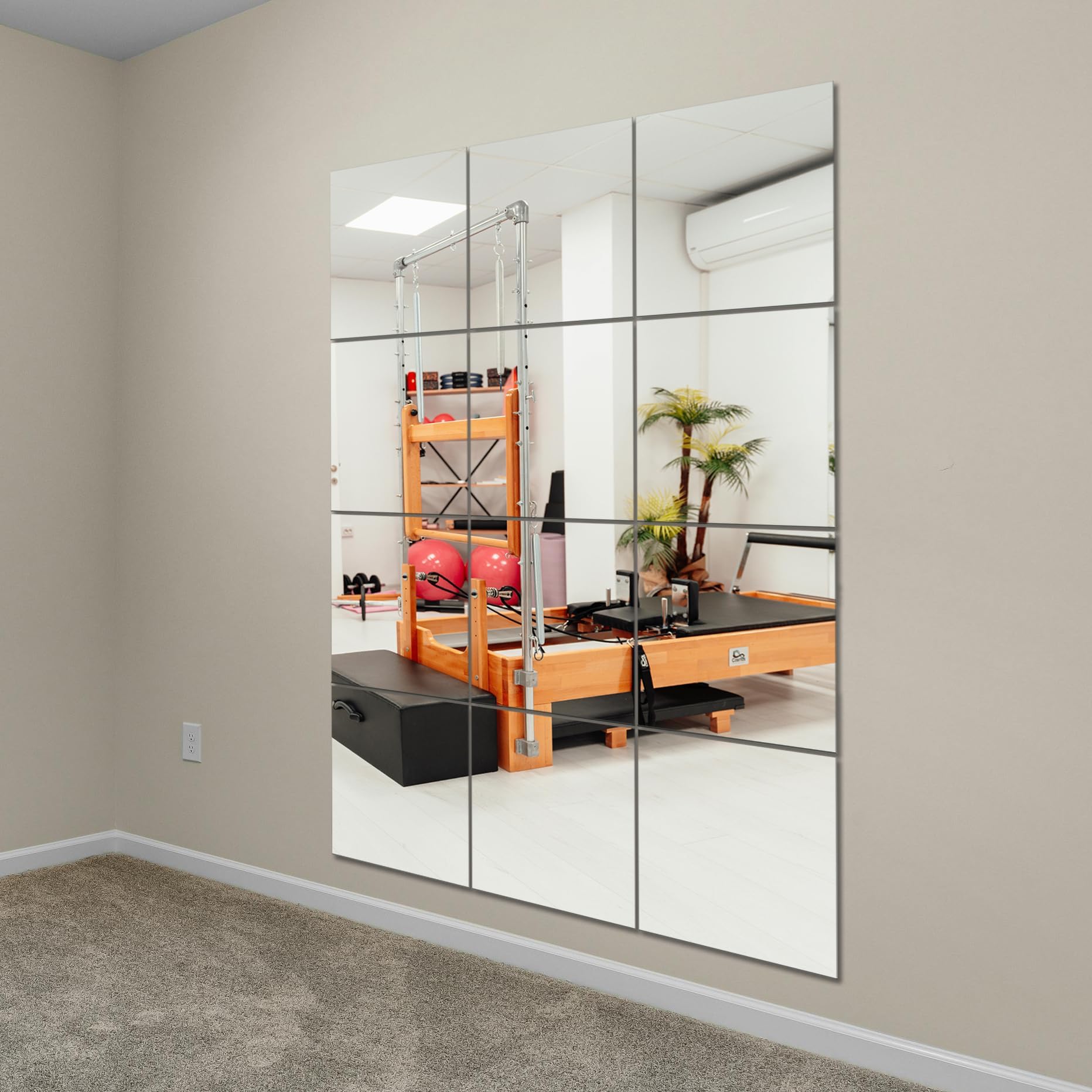 RuomengHome Gym Mirror Tiles 12" x 15" x 12Pcs Wall Mounted Mirror, Frameless Mirror Tiles for Home Gym, Bedroom, Door