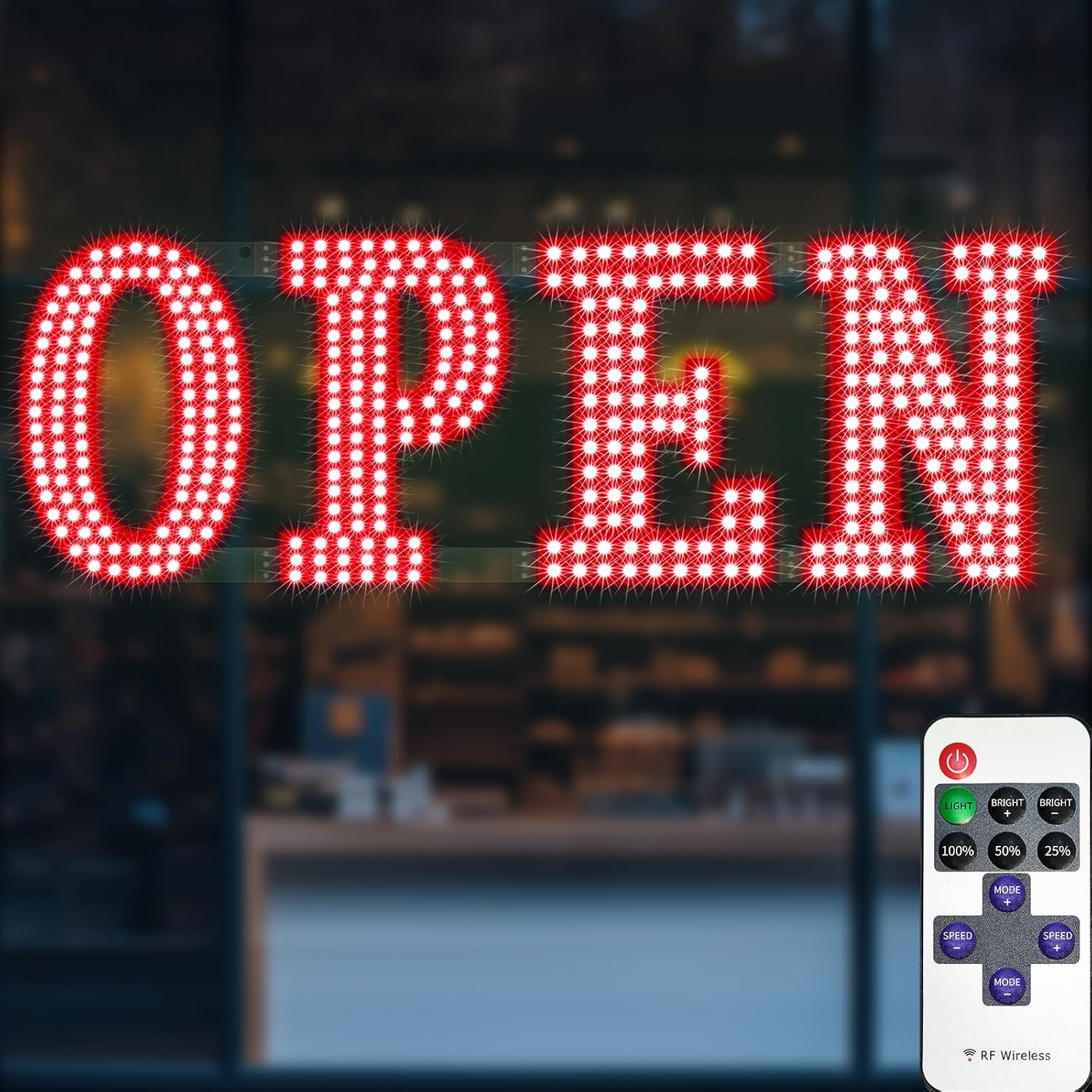 30in LED Open Sign with Remote, 14 Modes, Red