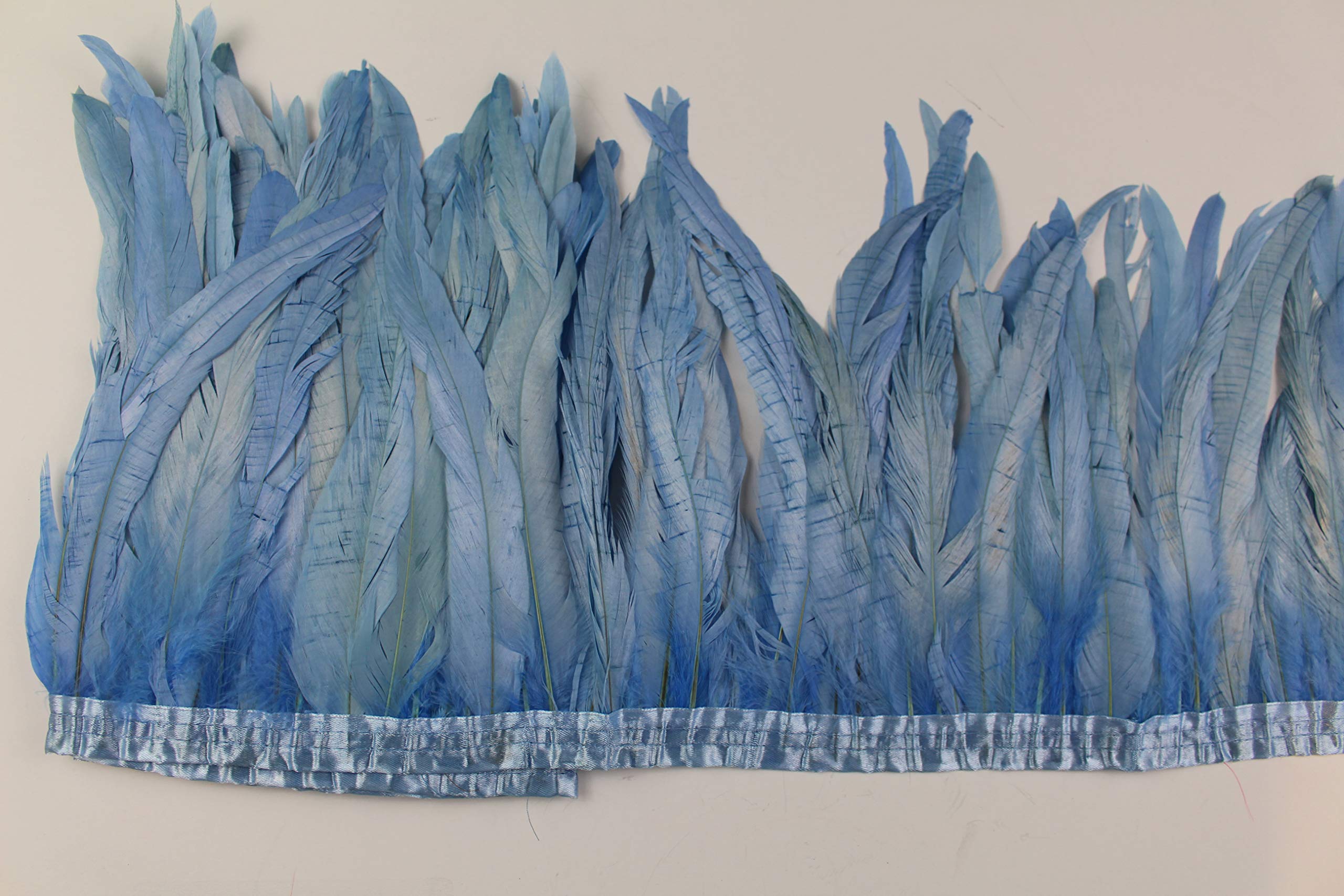 9 Color 2 Yard Long,10-12 inch Height Rooster Coque Feather Fringe Trim, for Skirt Dress Costume Roster Feather Trim (Baby Blue Color)