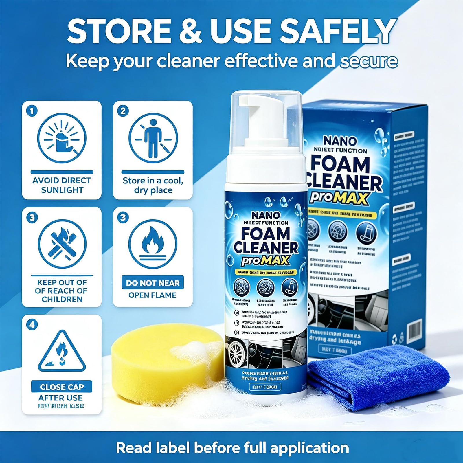 Nano Multi-Functional Foam Cleaner, Foam Cleaner Schaumreiniger, Innenraumreiniger Auto, Allzweckreiniger für Hygienische Sauberkeit im Autos und Haushalt, Cockpitpflege, Universalreiniger (3PC)