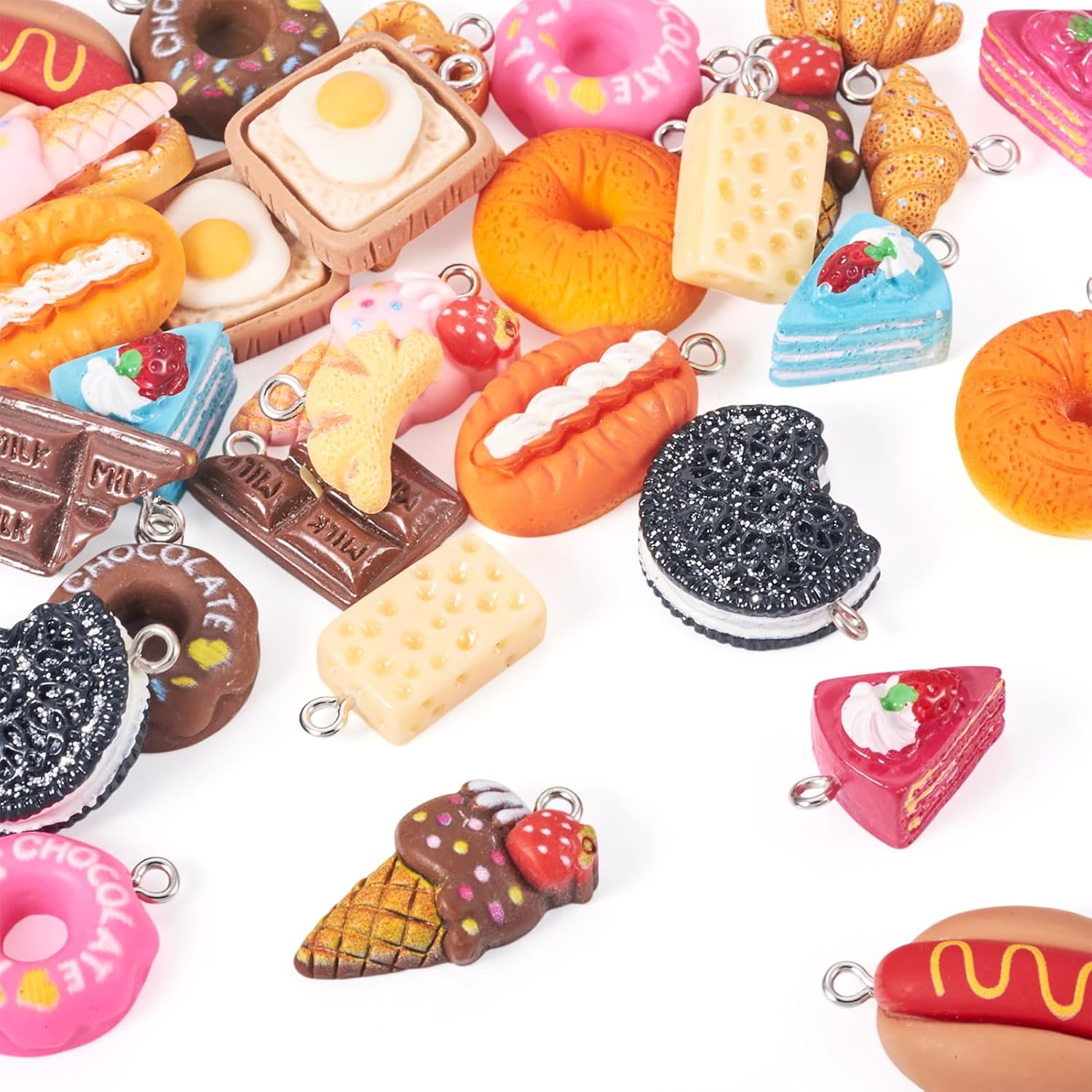 Cheriswelry 32Pcs Resin Imitation Food Charms Ice Cream Bread Cake Pendants Cute Dessert Hang Ornaments 13-27mm for Keychain Necklace Earring Accessory Jewelry Making - Image 7