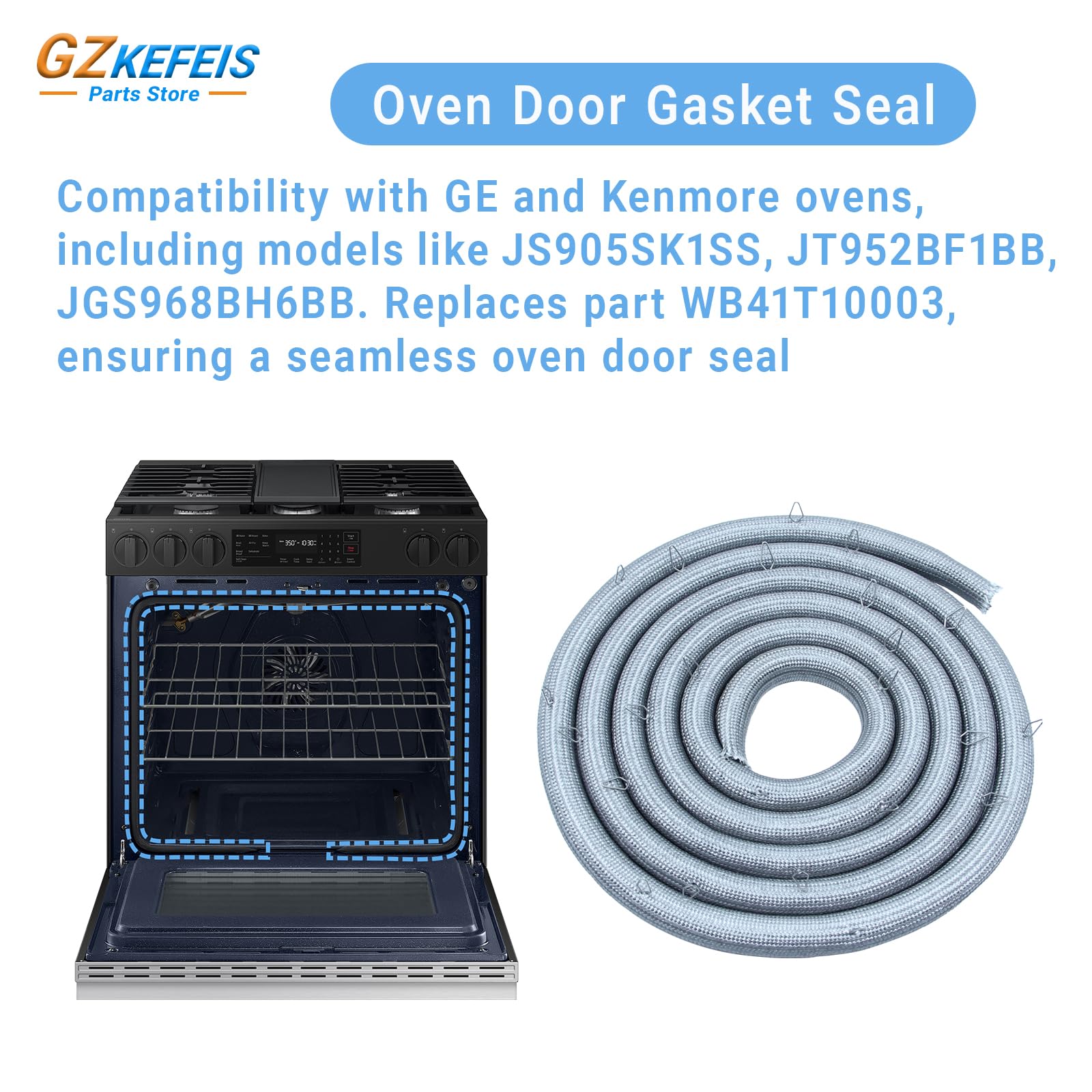Range Untere Ofentürdichtung Ersatz für GE und Kenmore Backofen mit 23 Befestigungsclips, Teilenummer WB41T10003 80,31 Zoll, kompatibel mit JS905SK1SS JT952BF1BB JGS968BH6BB