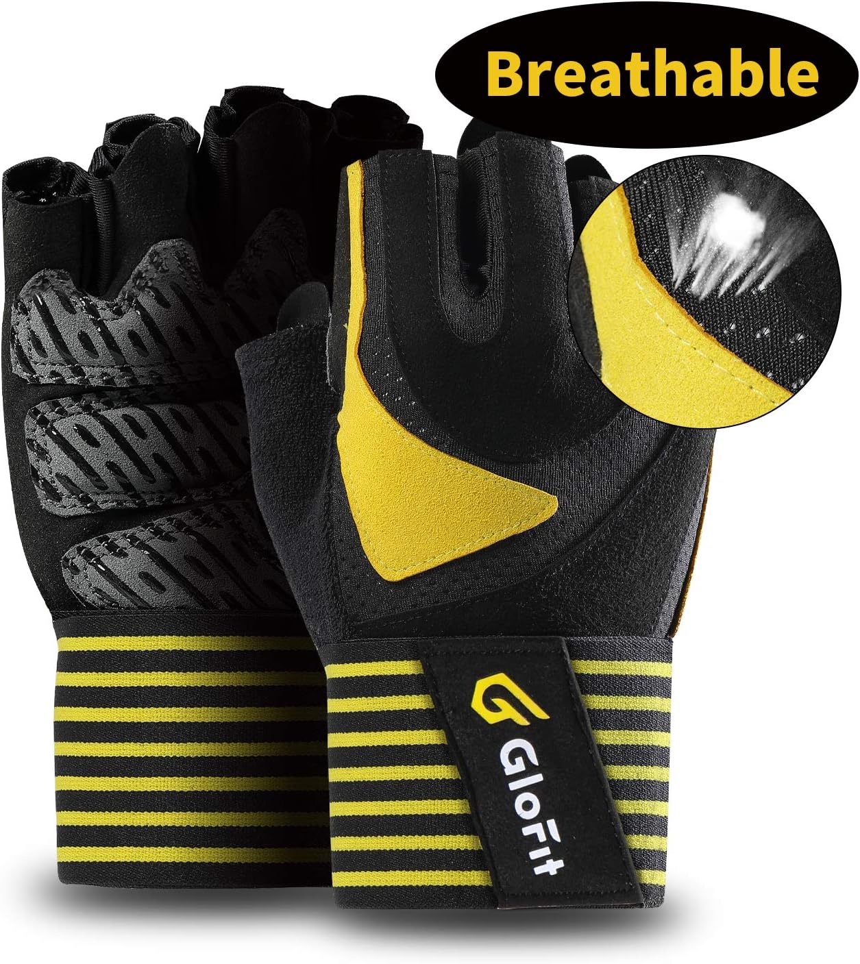 Glofit Essential Weight Lifting Gloves, 18'' Wrist Wraps Support, Pro Padded & Pull-Tabs on Finger Workout Gloves for Powerlifting, Heavy Lifting, Fitness, Gym, Crossfit Women and Men
