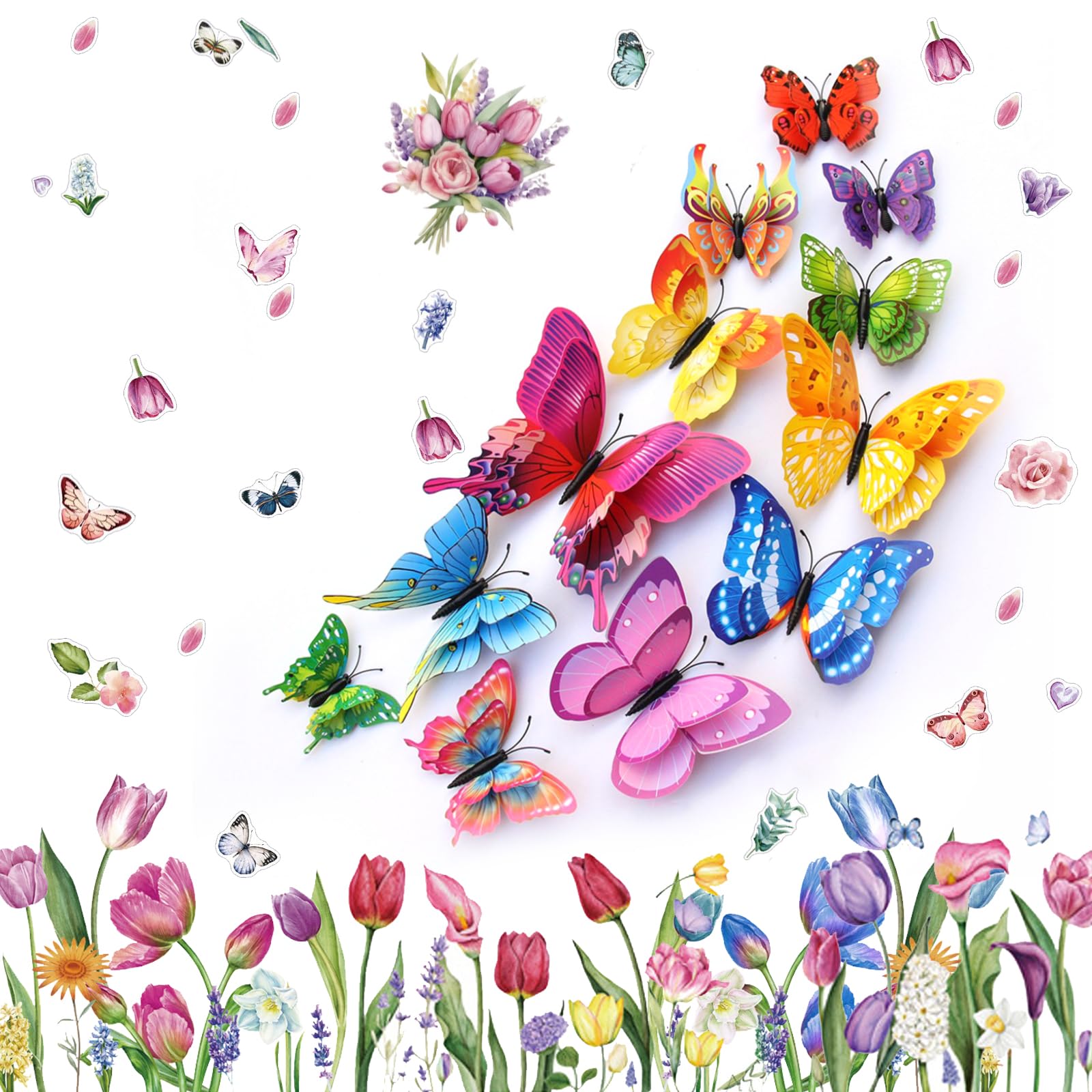 9 Sheets Window Stickers, Spring Summer Window Stickers, Spring Window Clings, Home Decorations, Window Decals, Window Decorations, with 3D Dimensional Simulated Butterfly