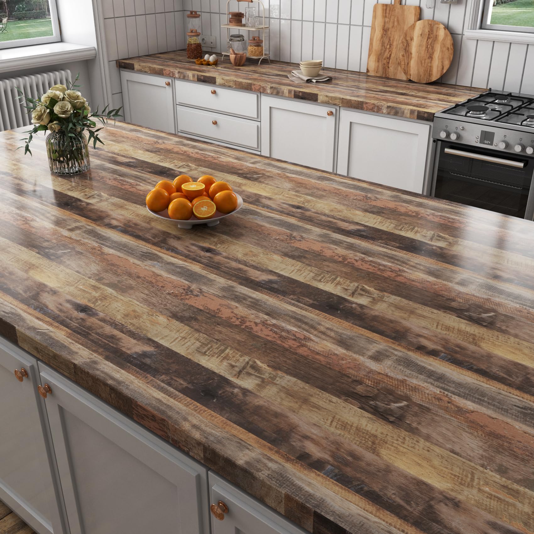 Livelynine Carta da Parati Adesiva Muro Cucina Lavabile Legno Rustico 40CMx10M Paraschizzi Cucina Adesivo Muro Legno Marron Rivestimento Adesivo per Mobili Effetto Legni Carta Parati Sala da Pranzo