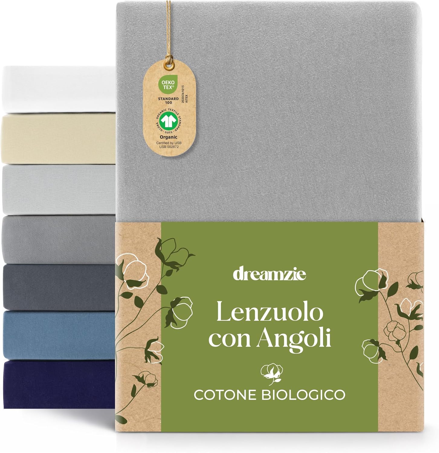 Dreamzie Organic Cotton Fitted Sheet, 180 x 200 cm - 200 x 200 cm, Dark Blue