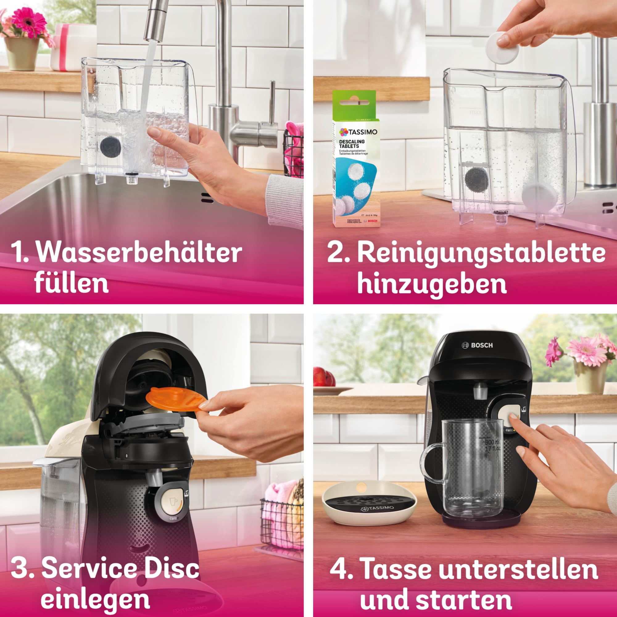 Bosch Tassimo happy friendly Kapselmaschine TAS107E, über 70 Getränke, geeignet für alle Tassen, Abschaltautomatik, nachhaltig, perfekt dosiert, platzsparend, 1400 W, creme/schwarz