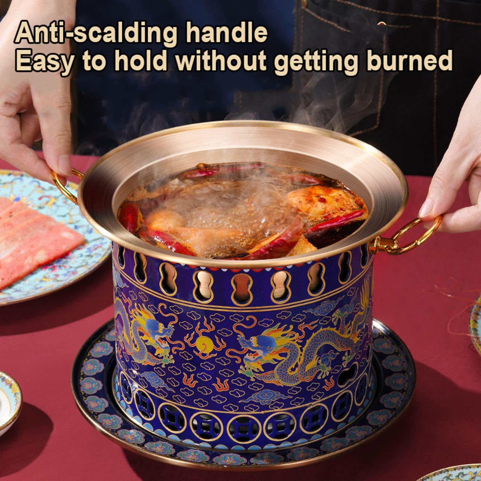 中国 北京 七宝焼 景泰蓝 銅鍋 しゃぶしゃぶ火鍋美術品 1-2人 七宝焼