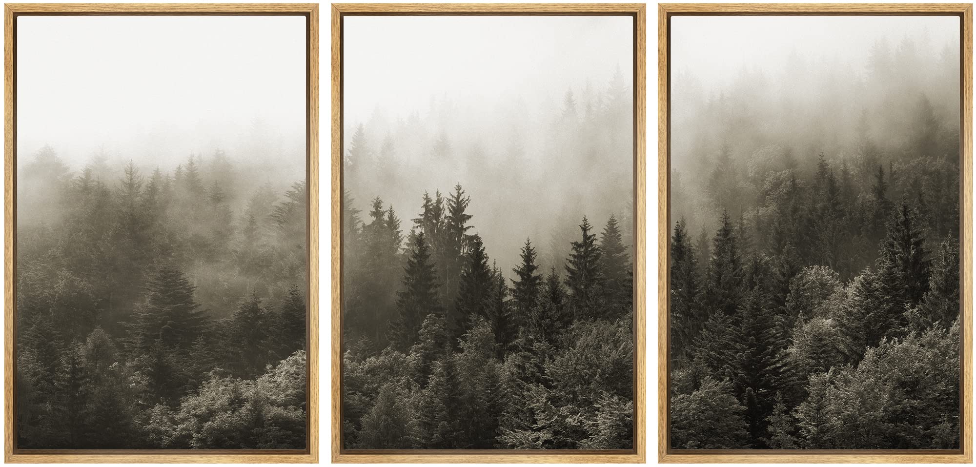 SIGNWIN Framed Canvas Print Wall Art Woodland Nursery Decor Set Fog & Mist Over Blue Pine Tree Forest Nature Modern Art Rustic Landscape Colorful for Living Room, Bedroom, Office - 16"x24"x3 Natural