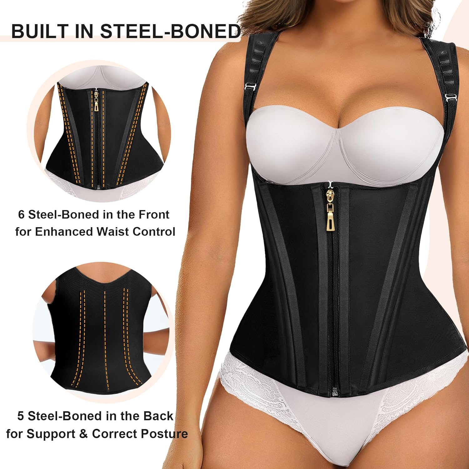 SHAPERX Waist Trainer Corset for Women Tummy Control Sport Girdle Hourglass Waist Cincher Body Shaper with Steel Boned - Image 4