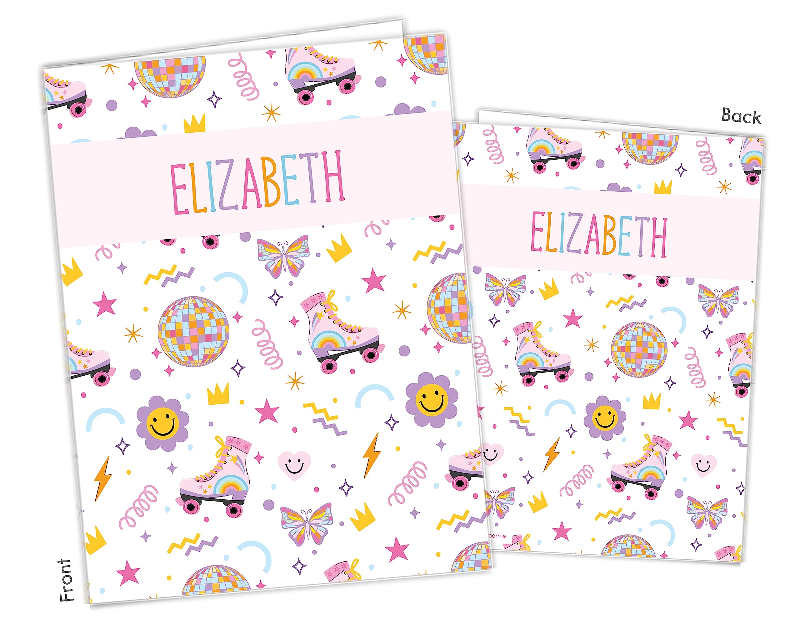 Retro Rainbow Roller Skate Skating Pocket Folder Gift Name Back to School Supplies Teacher Office Birthday Girl Boy Kids Custom Personalized Custom