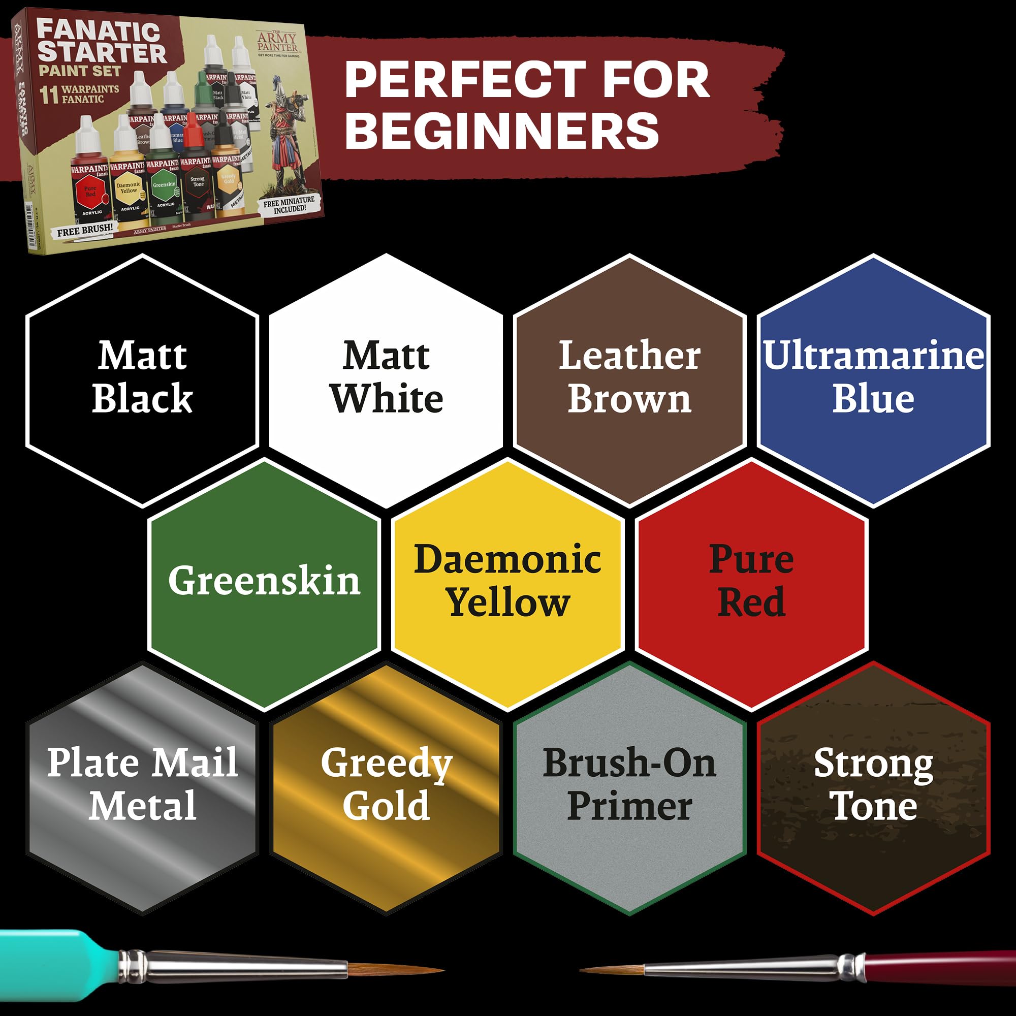 The Army Painter, Starter Bundle Plus+, zestaw farb dla początkujących | Speedpaint 2.0 i Warpaints Fanatic Starter Set, Wargamers XL Wet Palette i 2 pędzle, DnD i Warhammer