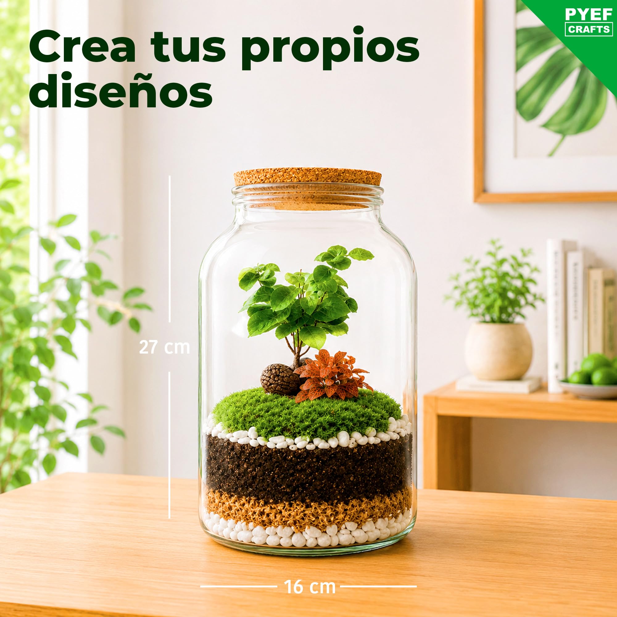 Kit Terrario Plantas XL - DIY Kit con Frasco Grande Terrario Cristal - Ecosistema Cerrado para Jardin Eterno - Terrarium Plantas Ecosistema - Sin Planta (Set con Frasco 4L)