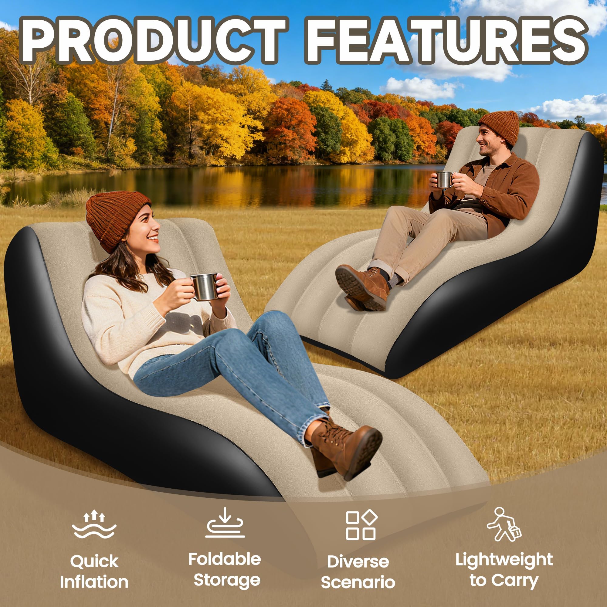 Canapé Gonflable, Canapé Gonflable, pour Camping, Fauteuil Gonflable, avec Housse en Peluche, Capacité de Charge de 300 kg, pour L'intérieur et L'extérieur