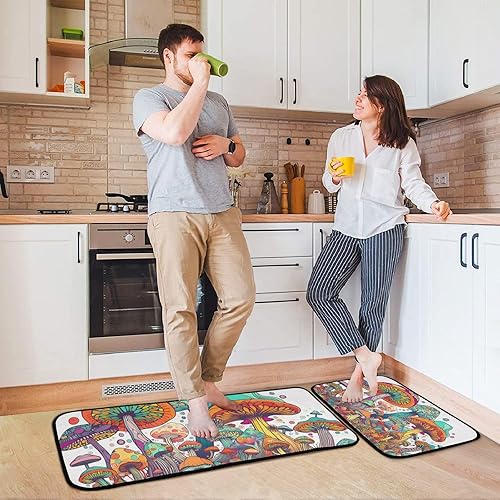Miniatura 4 de Tapete de cocina con diseño de hongos de anime de grupo, 2 piezas, tapetes de cocina de pelo bajo, acolchados, absorbentes de agua, lavables, para
