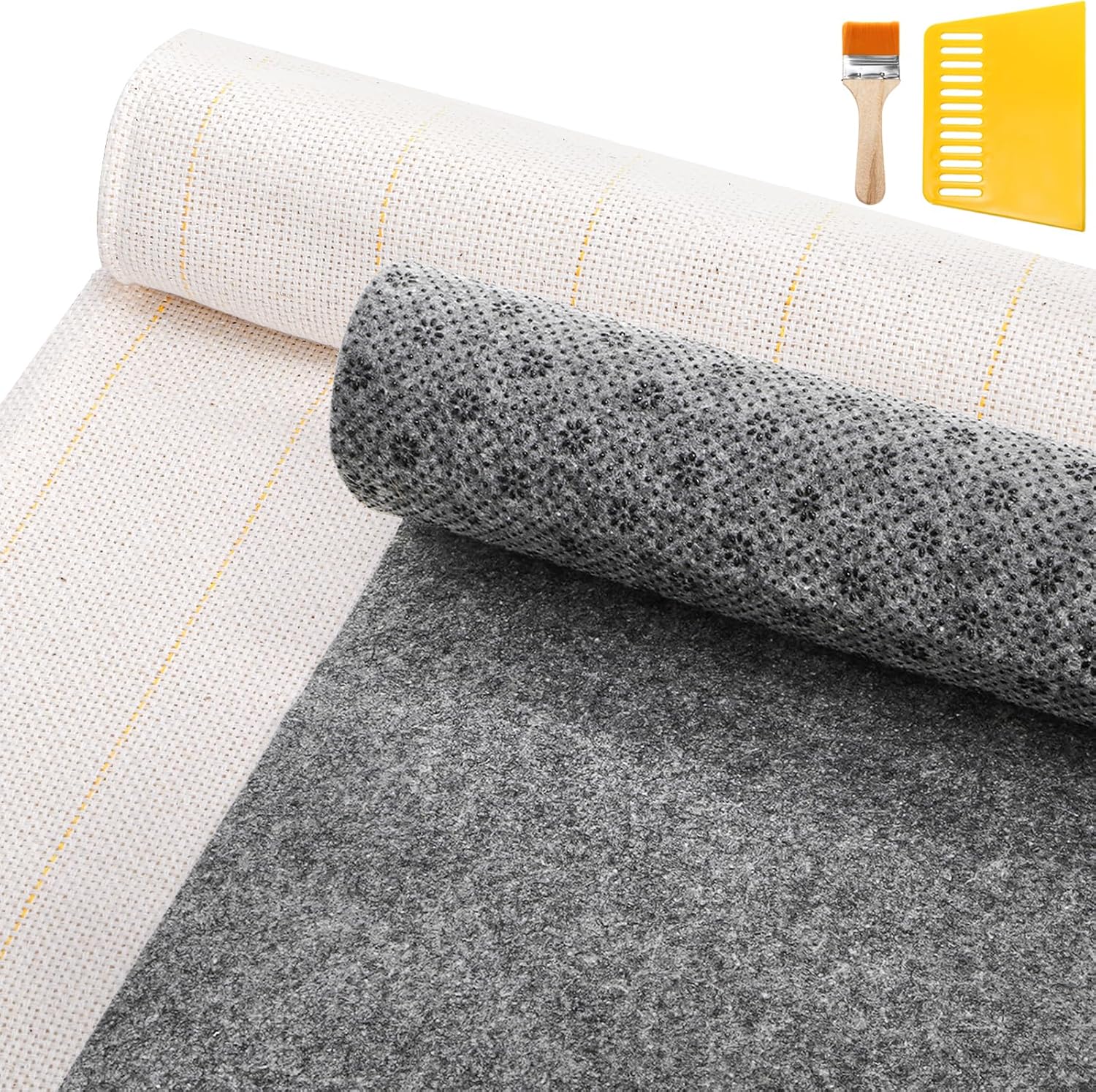 Yarlung 2 Pack 79"x59" Tufting Cloth and 79"x40" Final Backing for Rug Tufting, Large Yellow Marked Lines Monks Cloth with Non Slip Backing for Tufting Gun, Cut Pile, Tufting Supplies