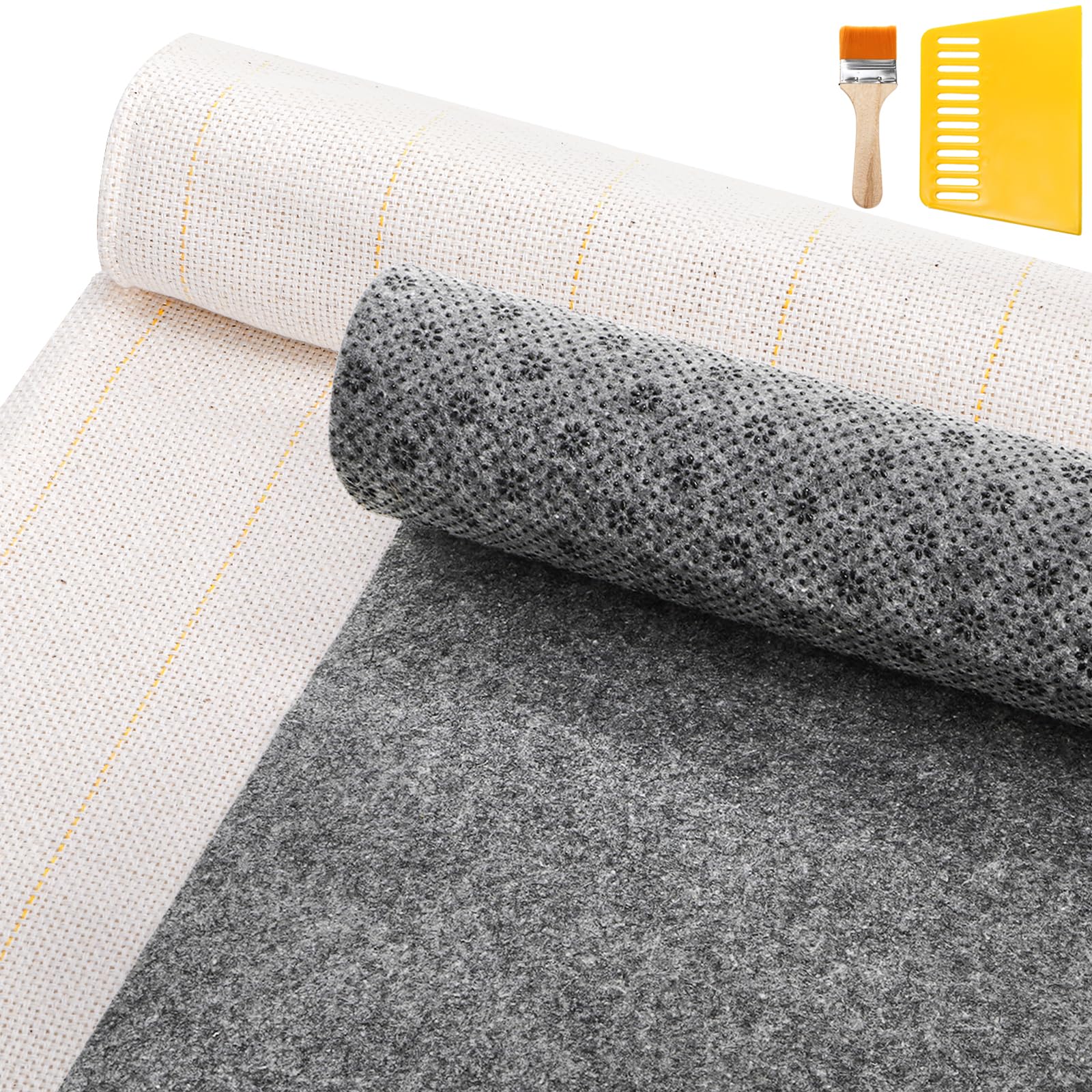 Yarlung 2 Pack 79"x59" Tufting Cloth and 79"x40" Final Backing for Rug Tufting, Large Yellow Marked Lines Monks Cloth with Non Slip Backing for