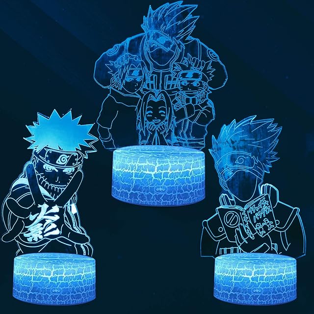 Naruto Anime Gifts Night Light for Kids 3D Optical Illusion Night Light 7 Colors Bedside Lights Table Lamp with Remote & Smart Touch ,Christmas Birthday Gifts for Anime Fans