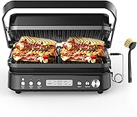 CATTLEMAN 5-in-1 Panini Grill Press: 1600W Smokeless Indoor Grill & Griddle, Removable PFAS-Free Ceramic Plates, Meat Thermometer, Opens Flat