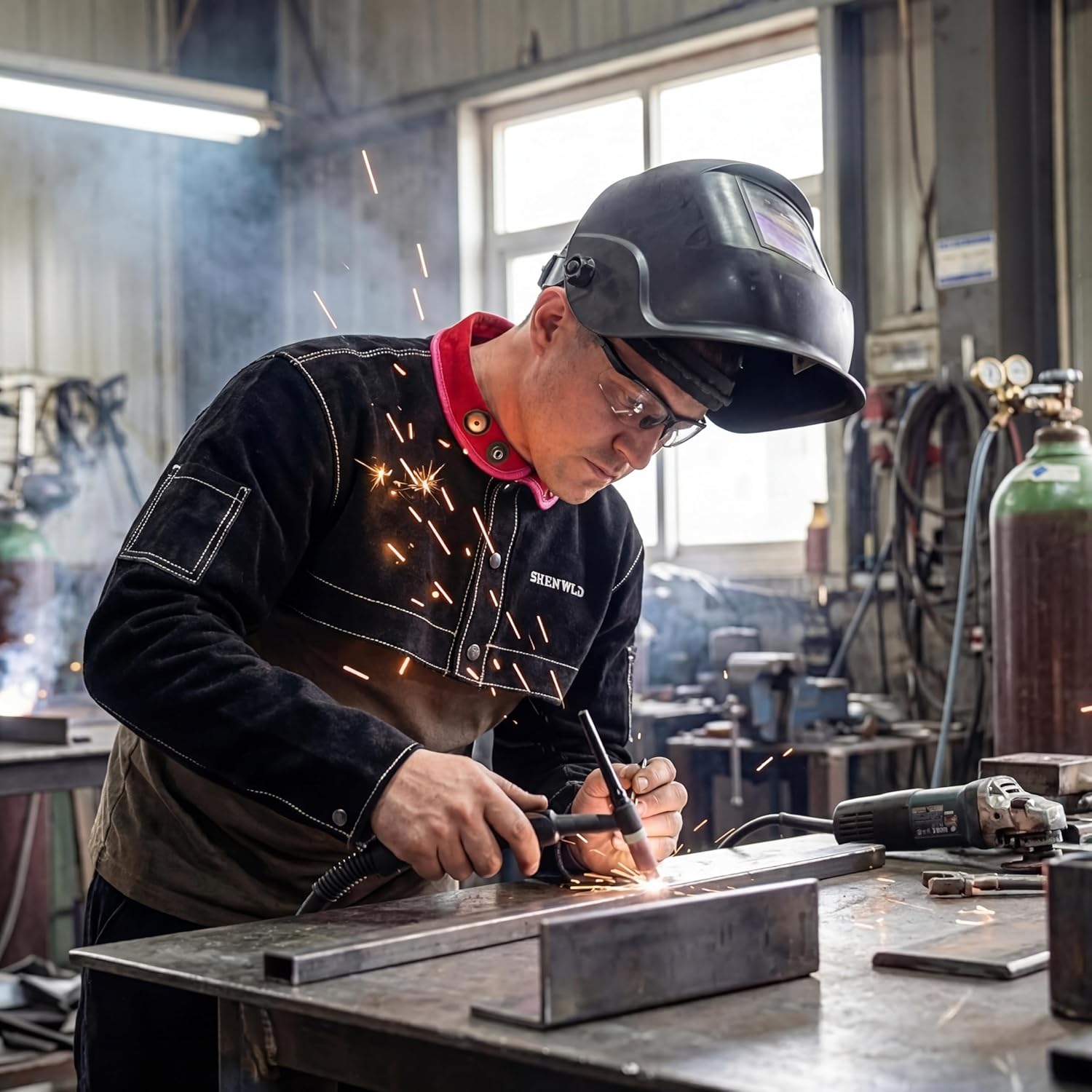 Heavy-Duty Leather Welding Gear,Half Jacket,Welding Cape Sleeve - Flame Heat Resistant for Maximum Safety