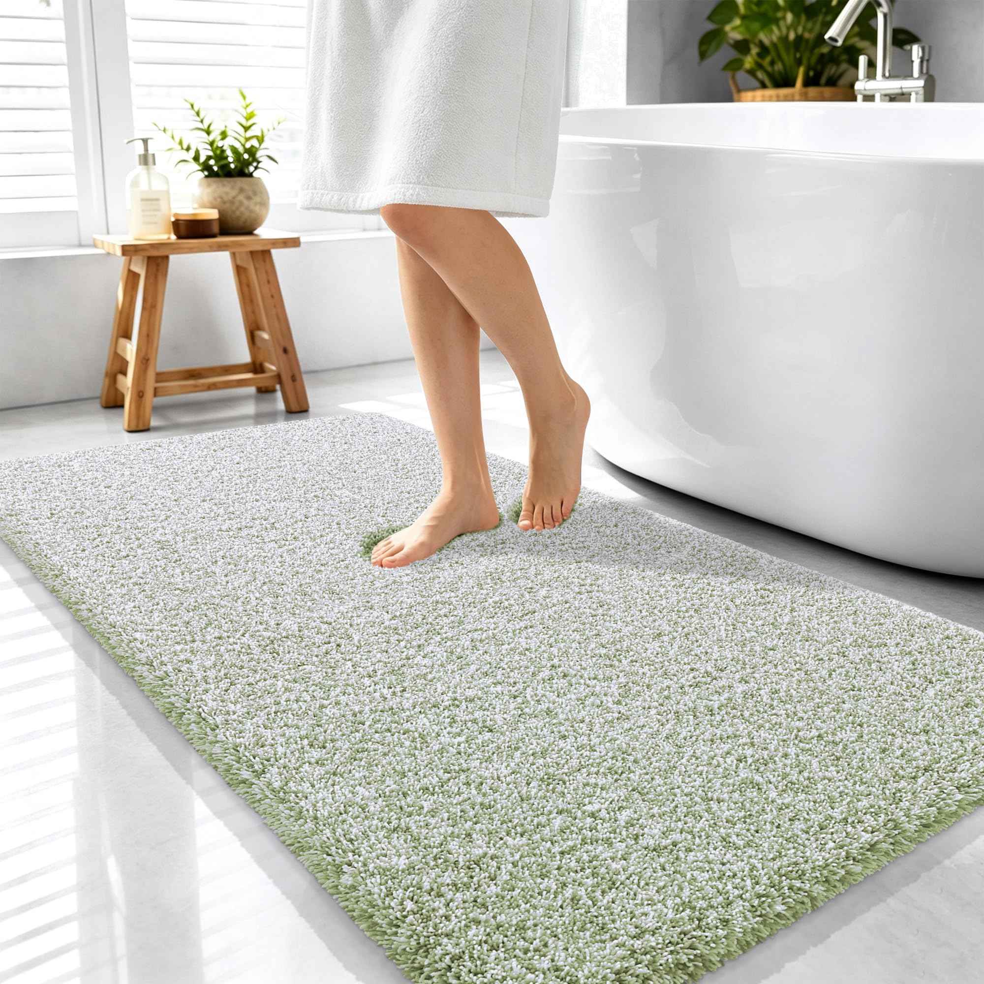 OLANLY Microfiber Bath Rugs - Deep Rose & White -27