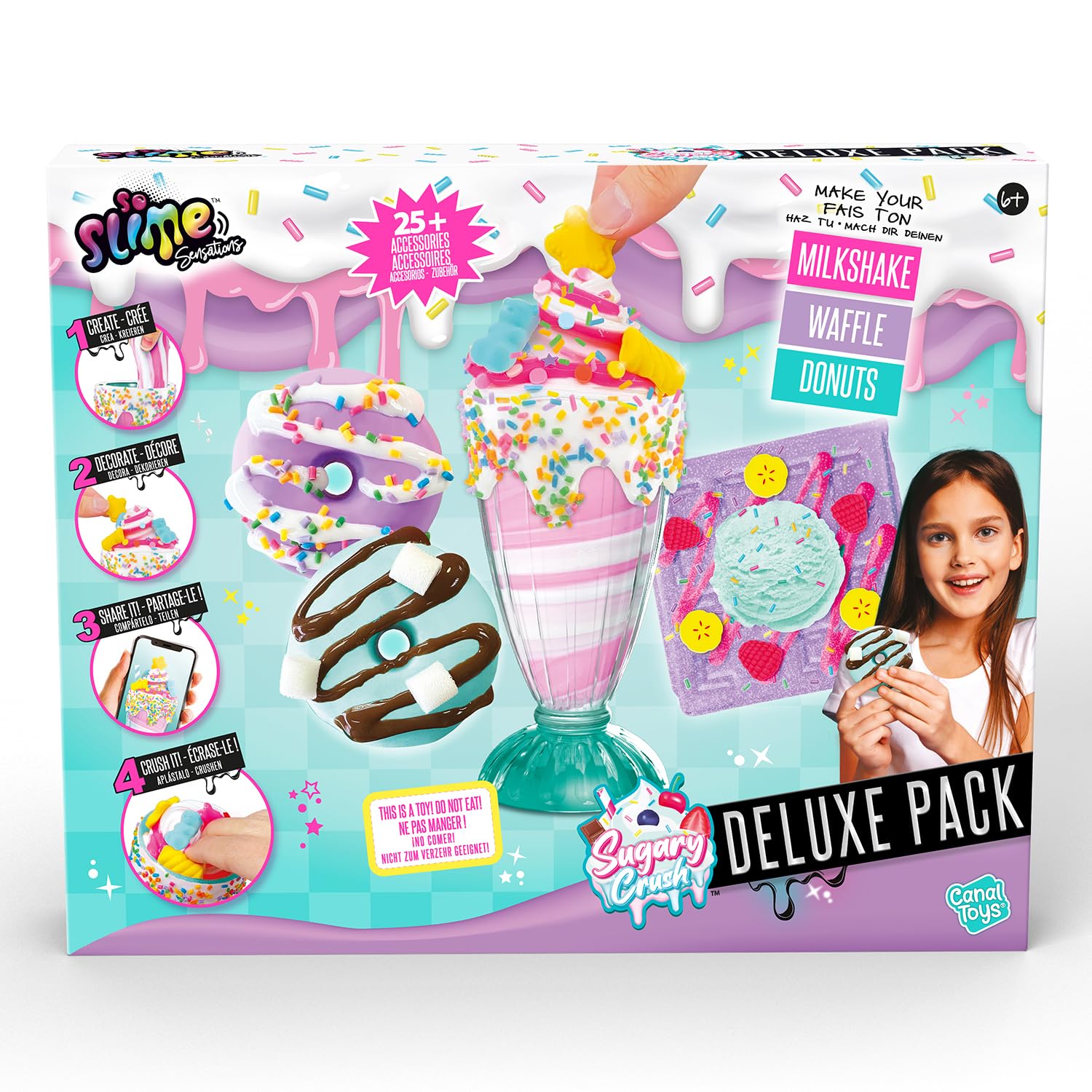 So Slime Sensations Sugary Crush Deluxe Pack - Zrób zabawne smakołyki slime z różnych związków - koktajl mleczny, gofry, pączki 6+