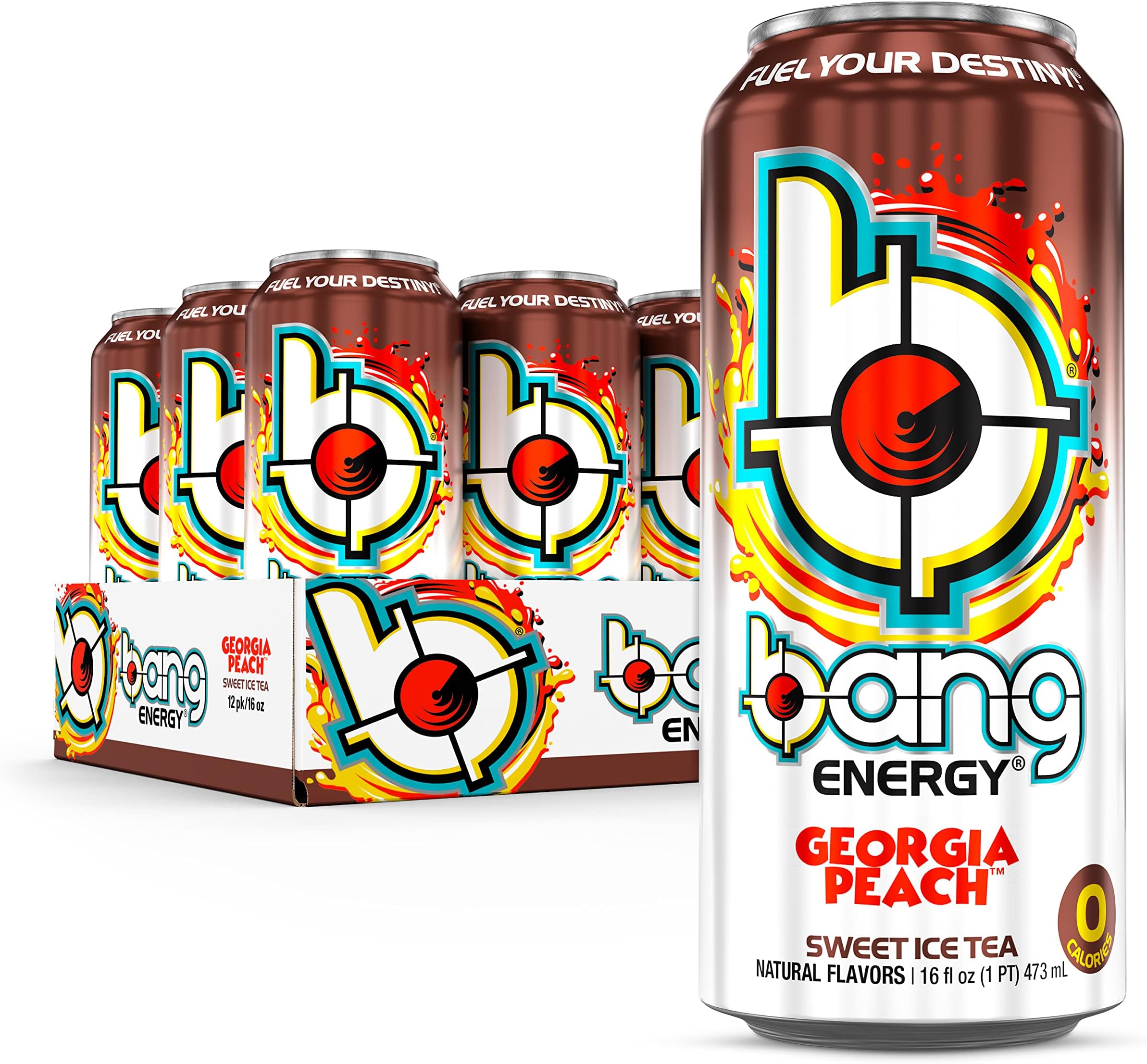 Bang Energy Georgia Peach Sweet Tea, Sugar-Free Energy Drink, 16 Ounces (Pack of 12)