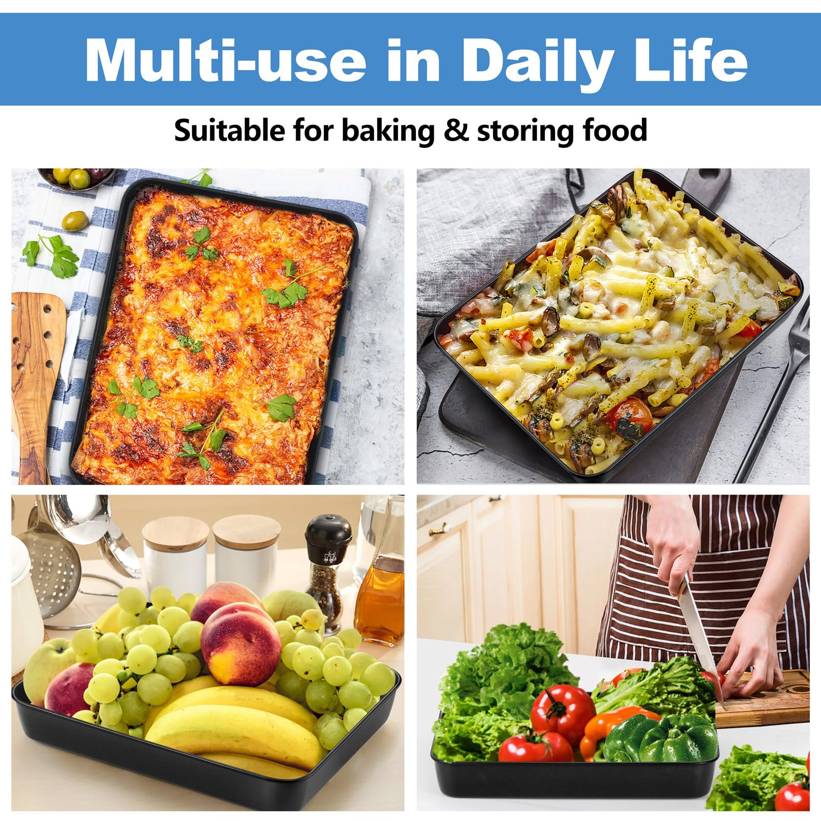 Lasagna Pan, 12.5 X 9.7 X 1.75Inch Coated Deep Lasagna Dish Rectangular Cake Casserole Baking With Stainless Steel Core Non Stick Coating Non Toxic Oven Safe Ea