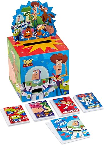 Hallmark DisneyPixar Toy Story Tarjetas de San Valentín y buzón para intercambio de clases escolares para niños (1 caja, 32 tarjetas de San