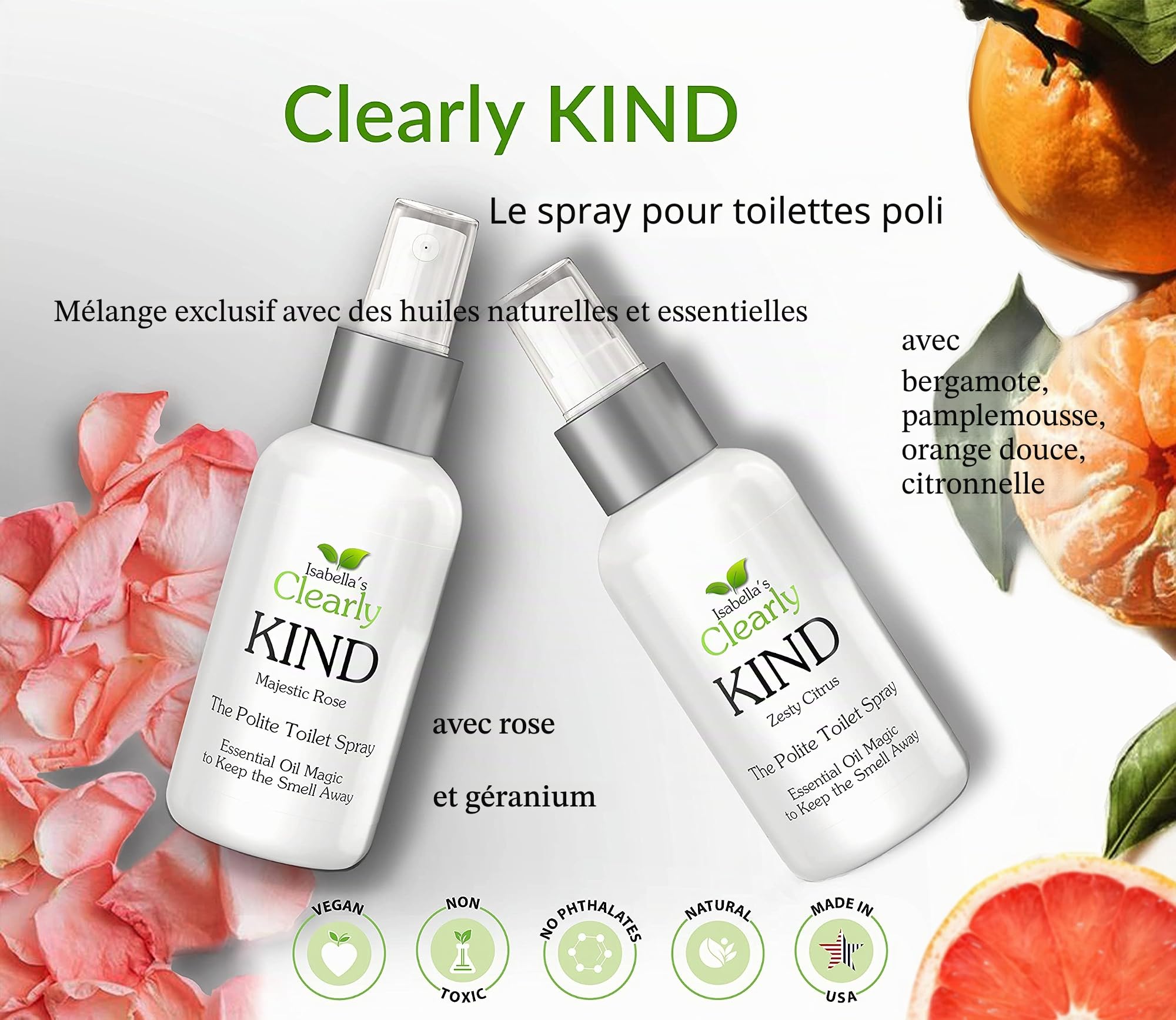 Clearly KIND Spray pour les Toilettes | L'éliminateur d'Odeurs "Before-You-Go" en Spray pour Toilettes | La magie des huiles essentielles | 120ml pour la salle de bain + 30ml pour le voyage