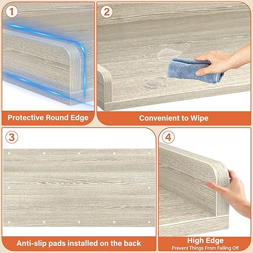 Miniatura 4 de Aheaplus Encimera para lavadora y secadora, organización de lavandería con almohadillas antideslizantes, estante de madera con rieles redondos