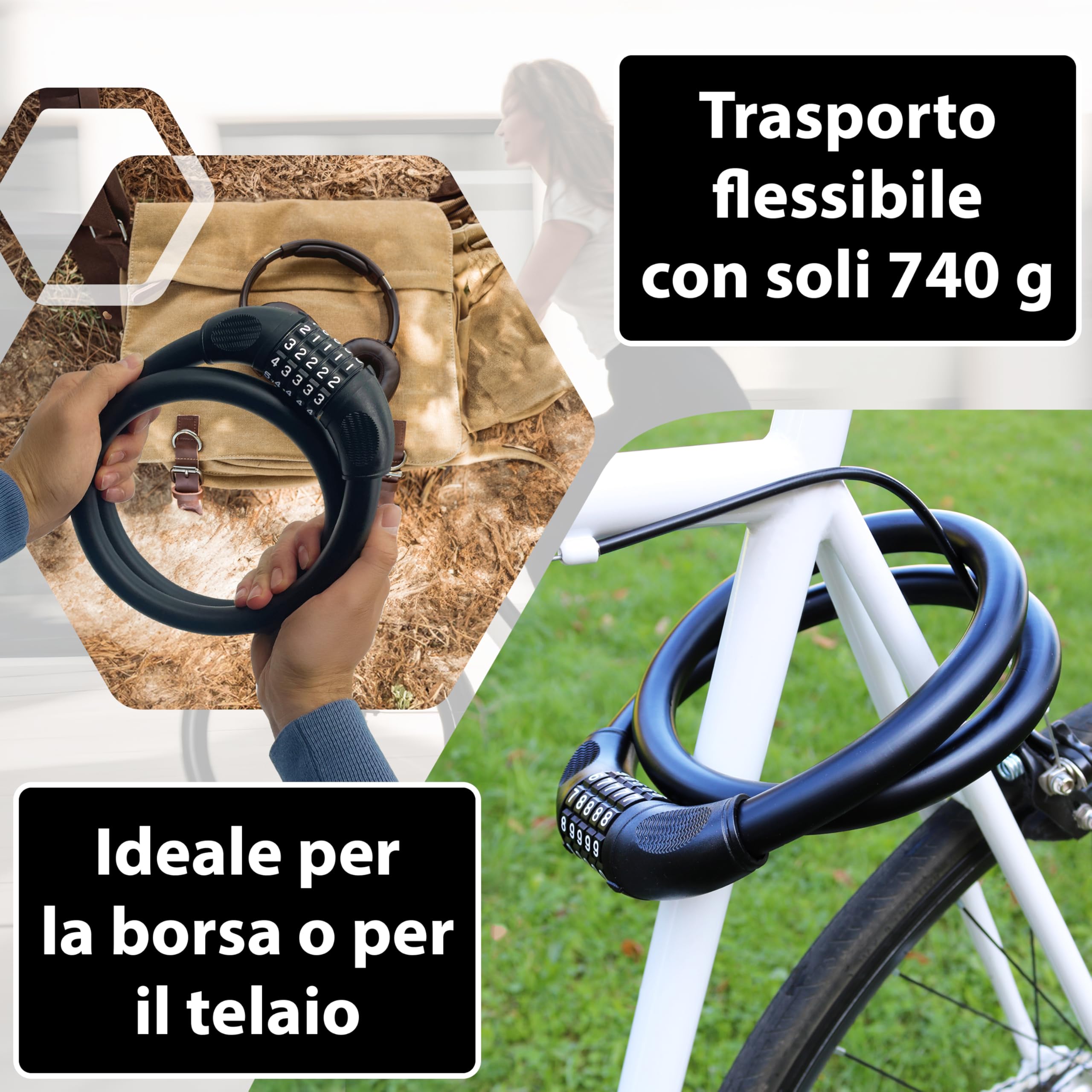 KOHLBURG Antifurto a cavo a combinazione | lungo 105 cm & 20 mm di spessore | Lucchetto a cavo per alta sicurezza con combinazione numerica | Antifurto con codice con numeri per bici elettrica, scooter