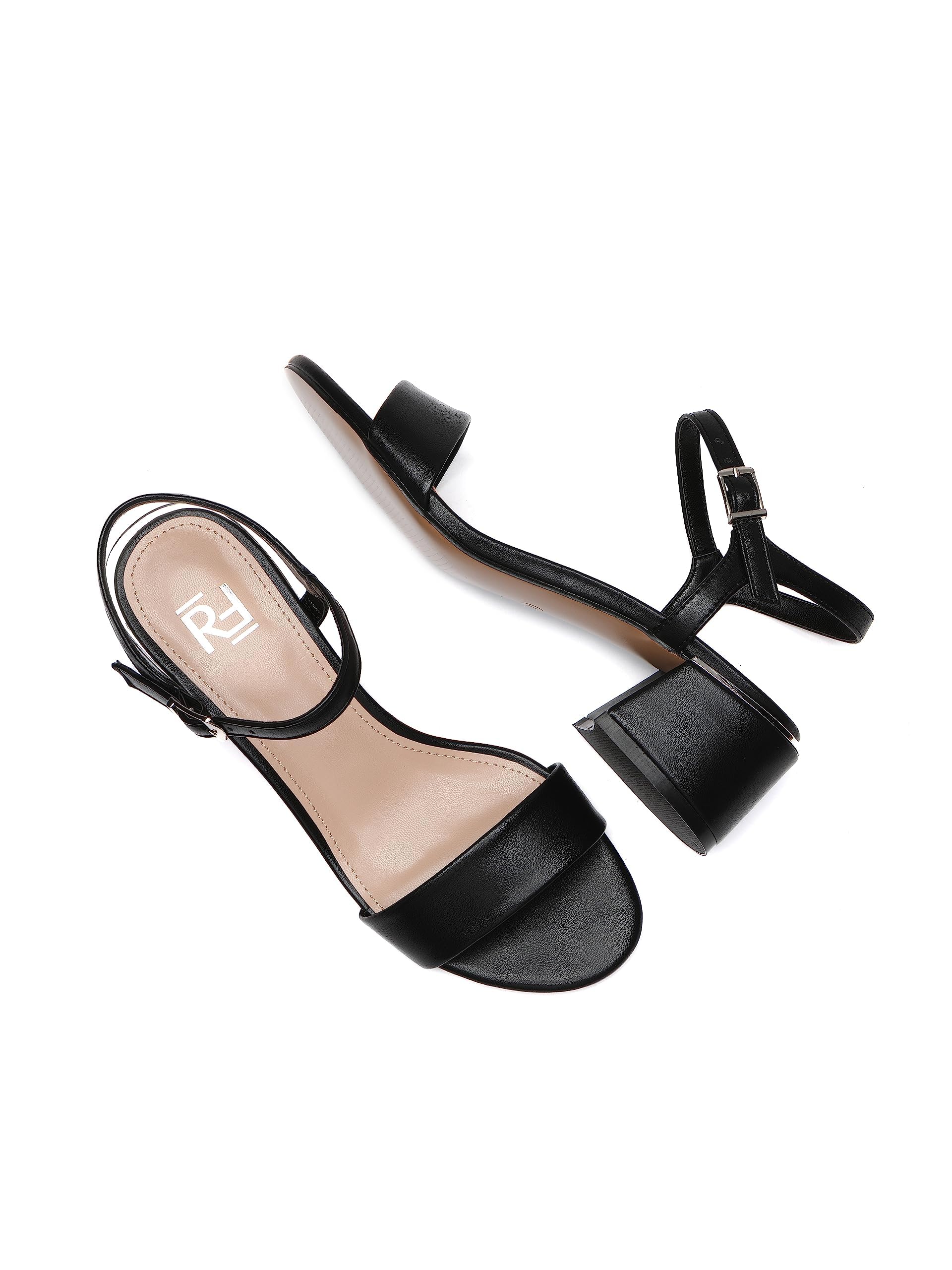Sandali Donna con Tacco, Nero, 5 cm Tacco a blocco, Cinturino alla caviglia, Microfibra, C553-K1781-MF