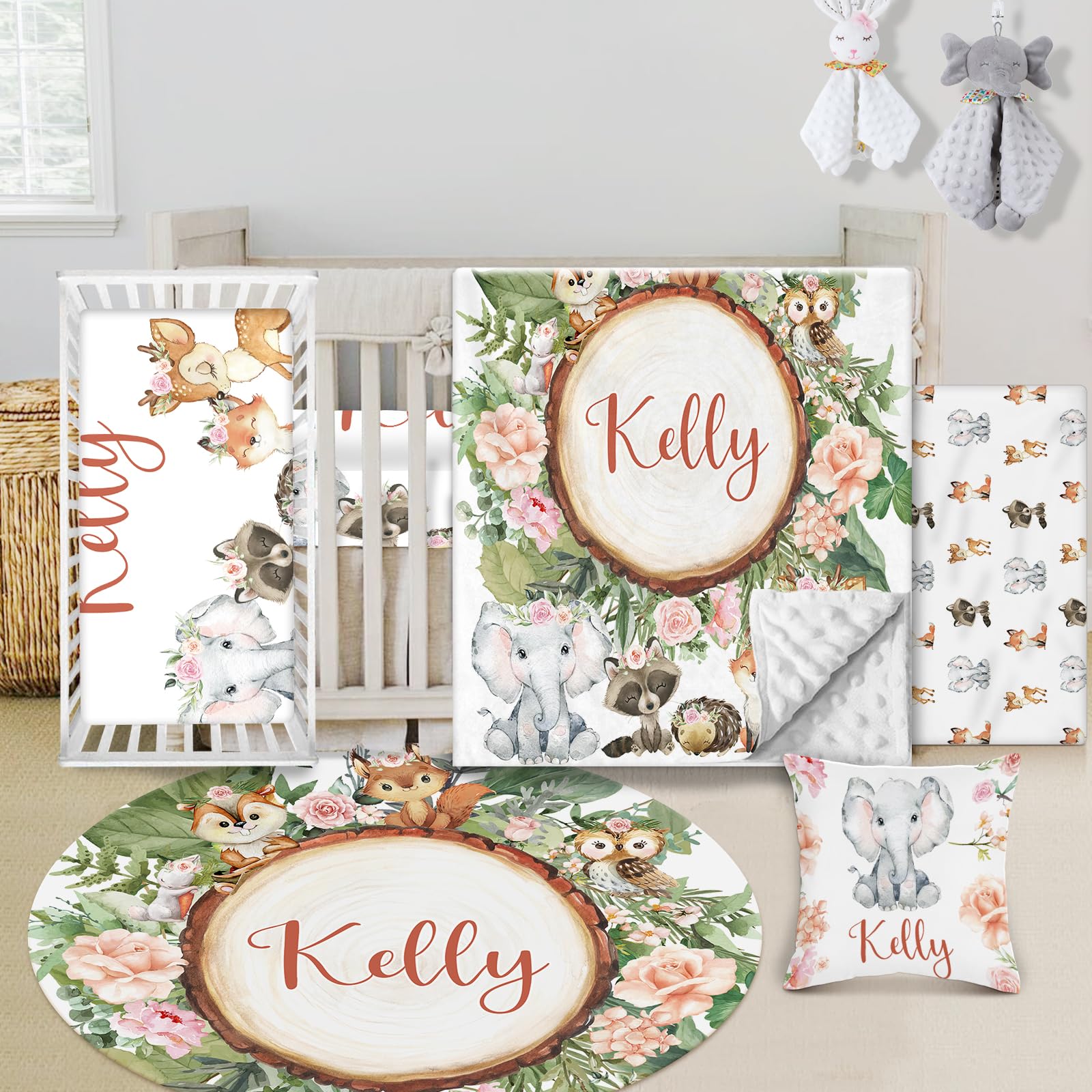Parure de lit forêt pour berceau bébé : tapis et couverture personnalisée minky