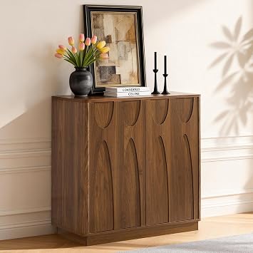 LKTART Sideboard Buffet Cabinet with Storage, 31.5Wood Sideboard with Adjustable Shelf and 2 Doors for Living Room, Entryway, Hallway, Walnut
